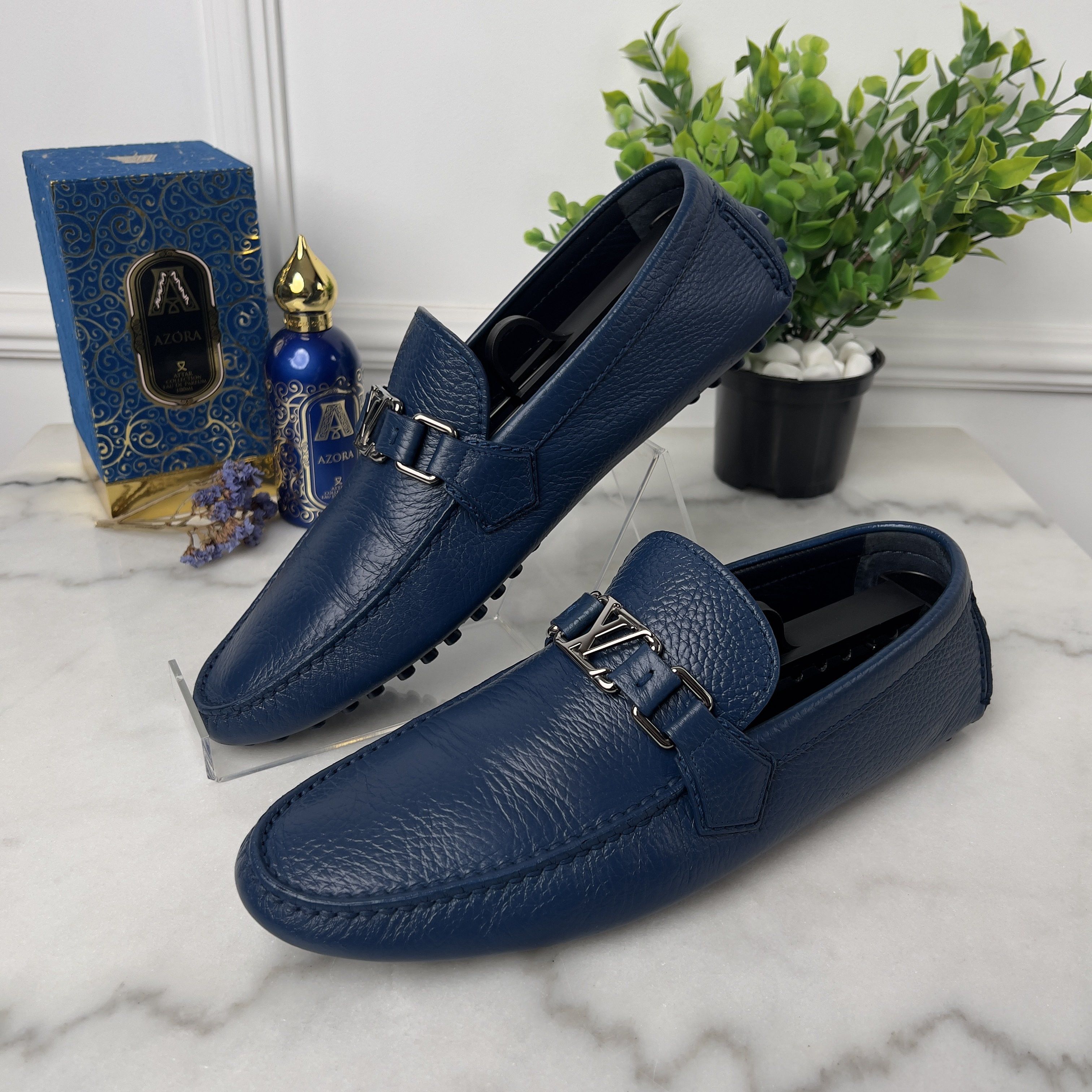 Louis Vuitton Hockenheim Moccasins Grained Blue Leather Size US 8.5 / EU 41-42 - 3 Thumbnail