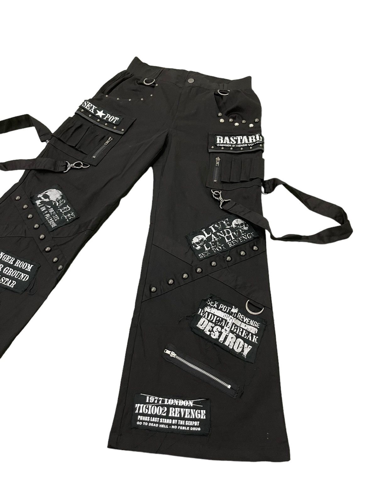 Japanese Brand Wide Leg Cargo Sex Pot Revenge Pant Punk Black Patches 6🟦5 Size US 32 / EU 48 - 3 Thumbnail