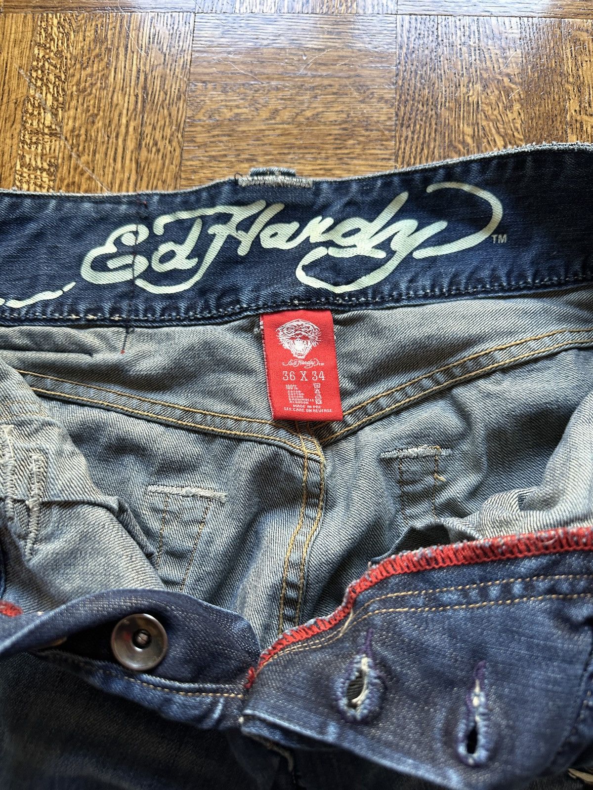 Ed Hardy × Vintage Vintage Y2K Ed Hardy Tiger Patch Denim Jeans Size US 36 / EU 52 - 9 Thumbnail