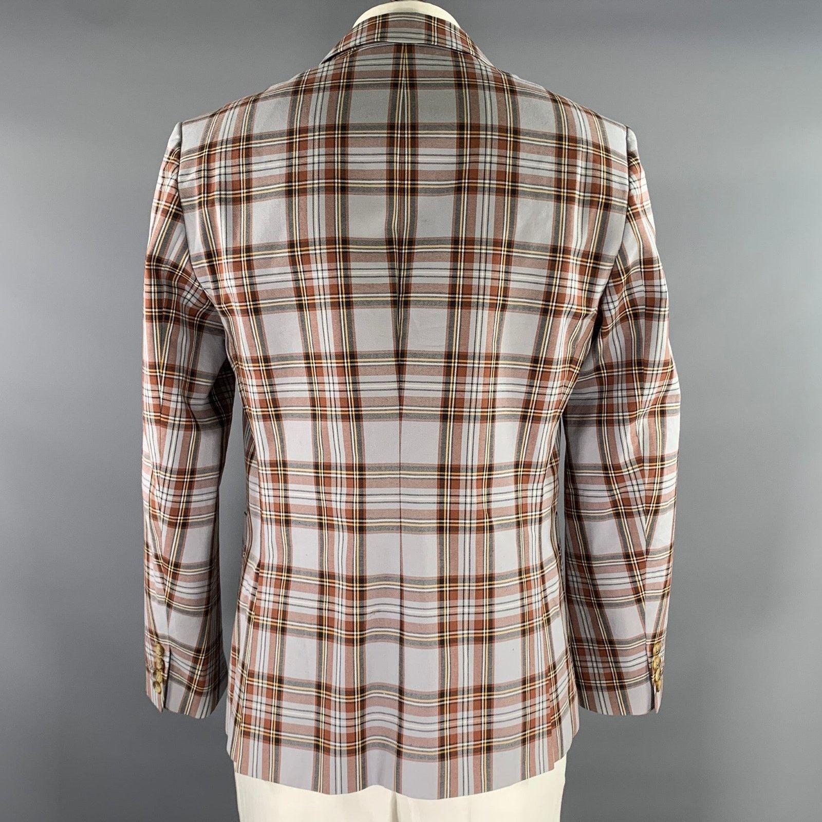 Mr Turk MR TURK 42 Grey Brown Plaid Cotton Notch Lapel Sport Coat Size 42R - 4 Thumbnail