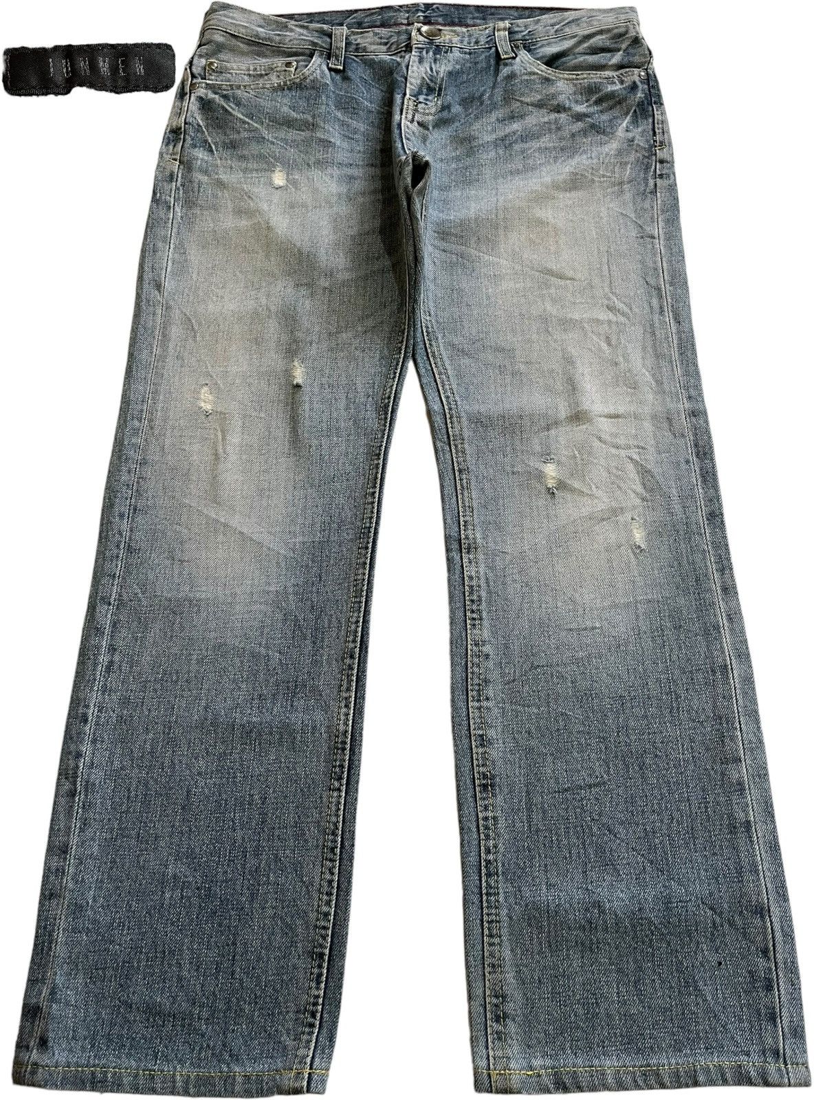 Japanese Brand × Jun Takahashi Vintage Japanese Junmen Faded Wash Distressed Jeans Size US 34 / EU 50 - 1 Thumbnail