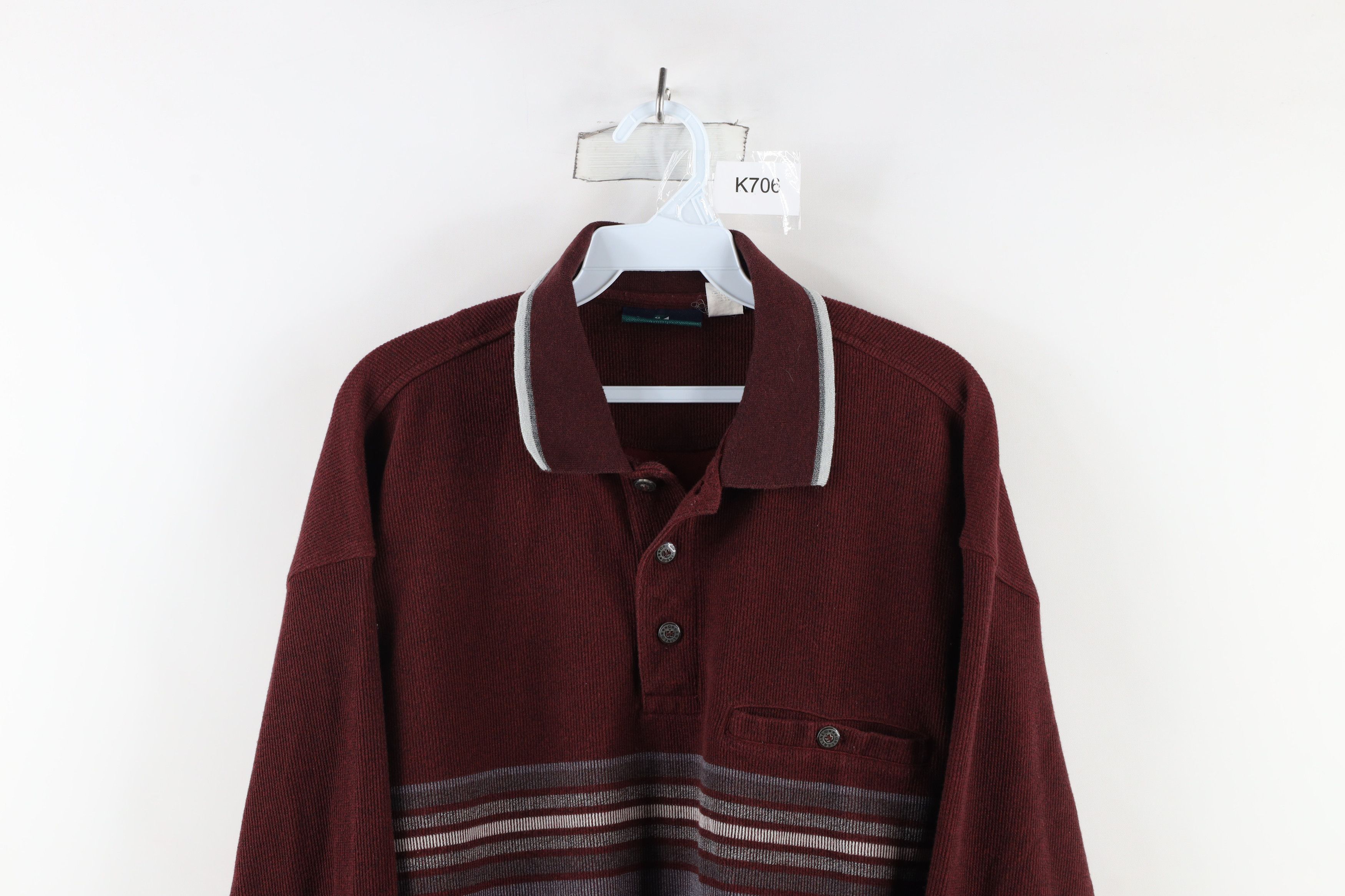 Vintage Vintage 90s Streetwear Ribbed Knit Long Sleeve Pullover Polo Size US XL / EU 56 / 4 - 2 Thumbnail