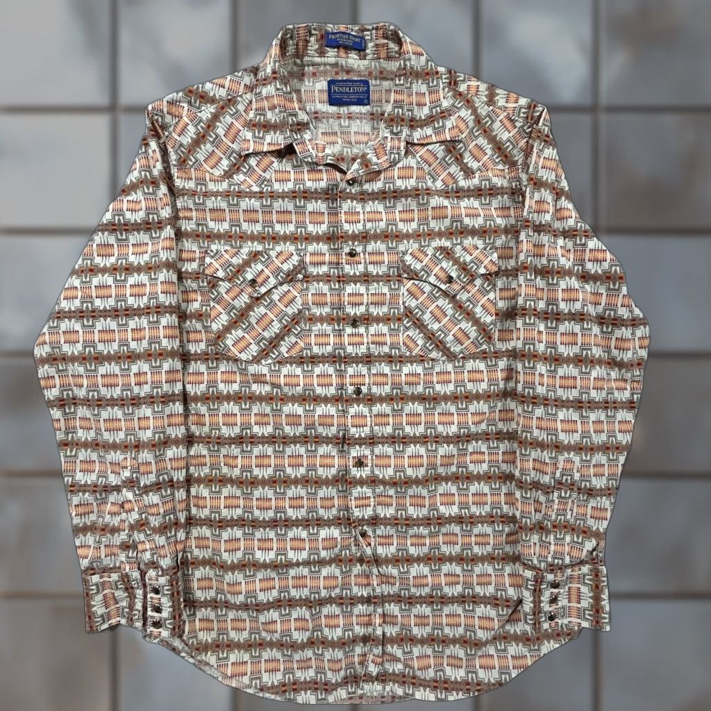 Pendleton VINTAGE Pendleton Geometric Aztec Frontier Shirt Mens Large Cotton Button-Up Western Front Snap Front Shirt Size US L / EU 52-54 / 3 - 1 Thumbnail