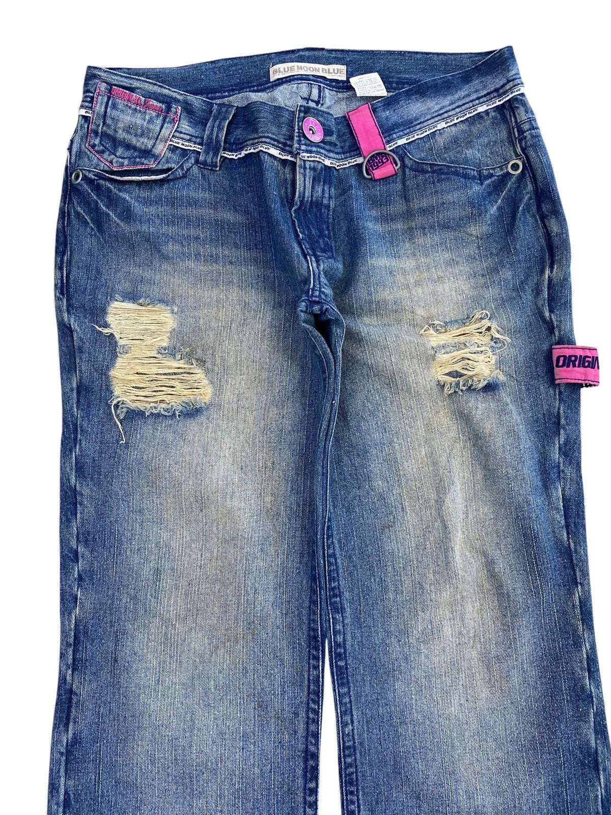 Japanese Brand Blue Moon Faded Wash Ripped Style Back Carpenter Jeans Size US 33 - 2 Thumbnail