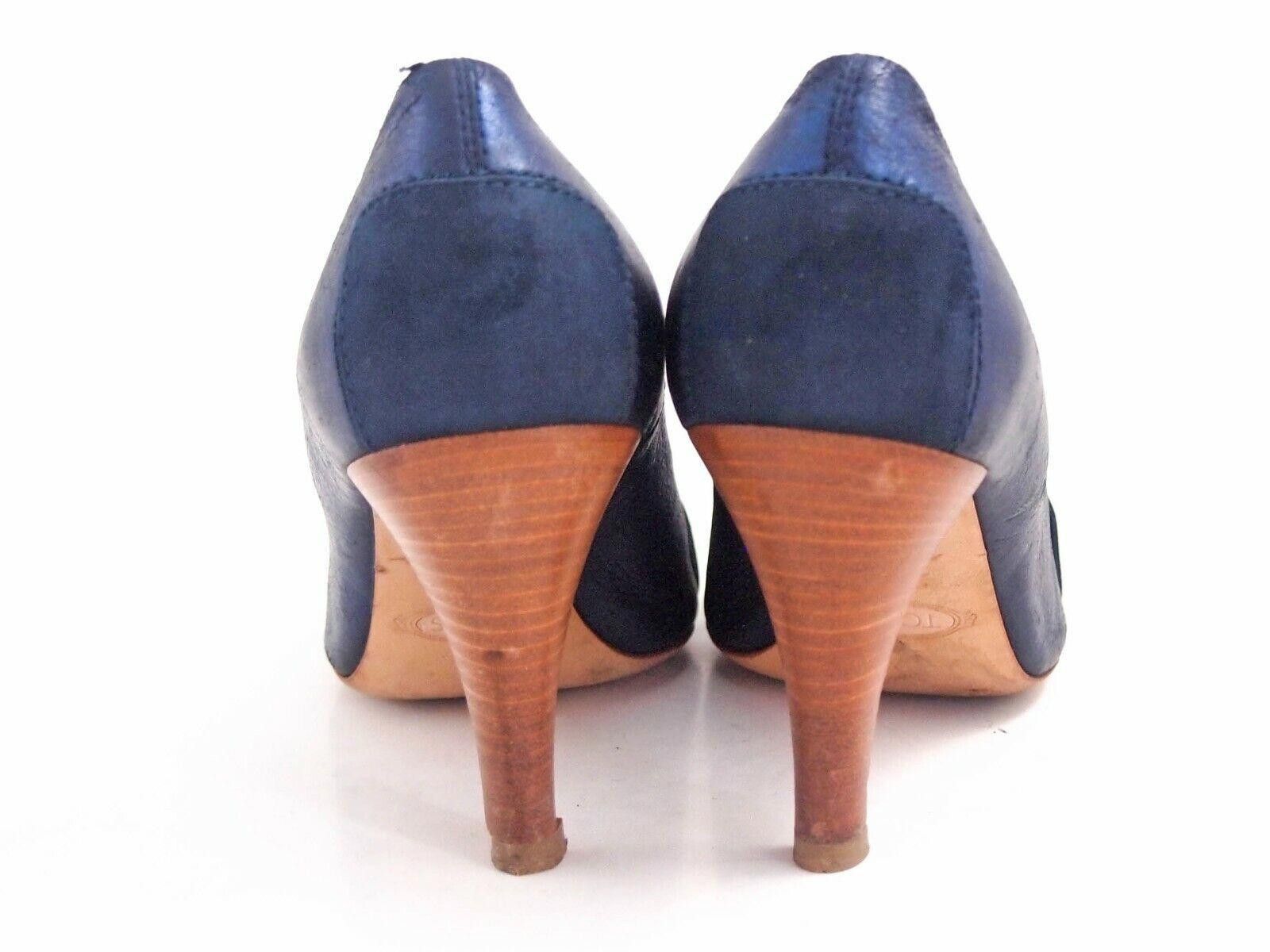 Tod's Tod's Peep Toe Heels Blue Leather Womens 6.5 EU 36.5 Size US 6.5 / IT 36.5 - 7 Thumbnail