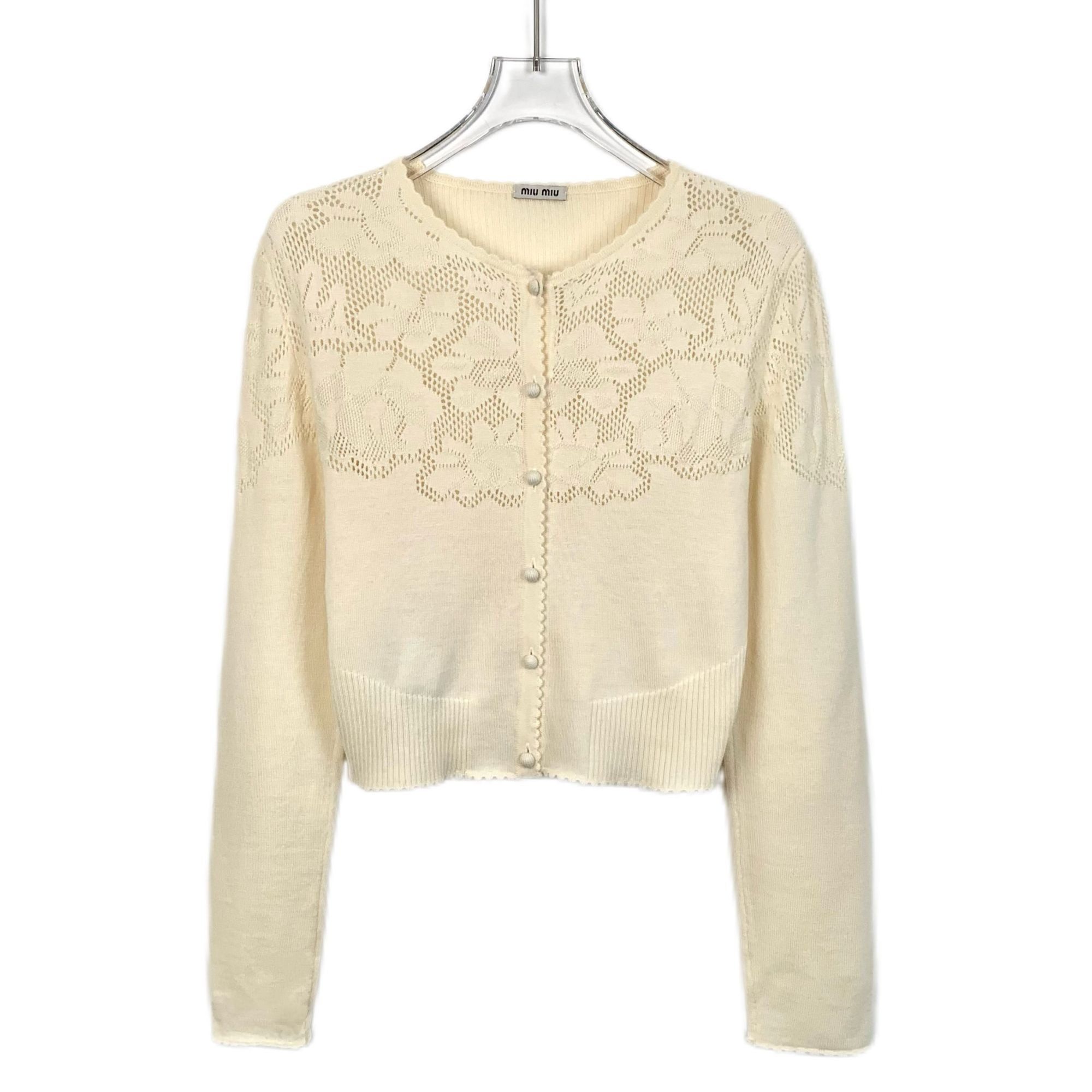 Miu Miu Miu Miu Womens Virgin Wool Knit Cardigan Sweater With Floral Size S / US 4 / IT 40 - 1 Thumbnail