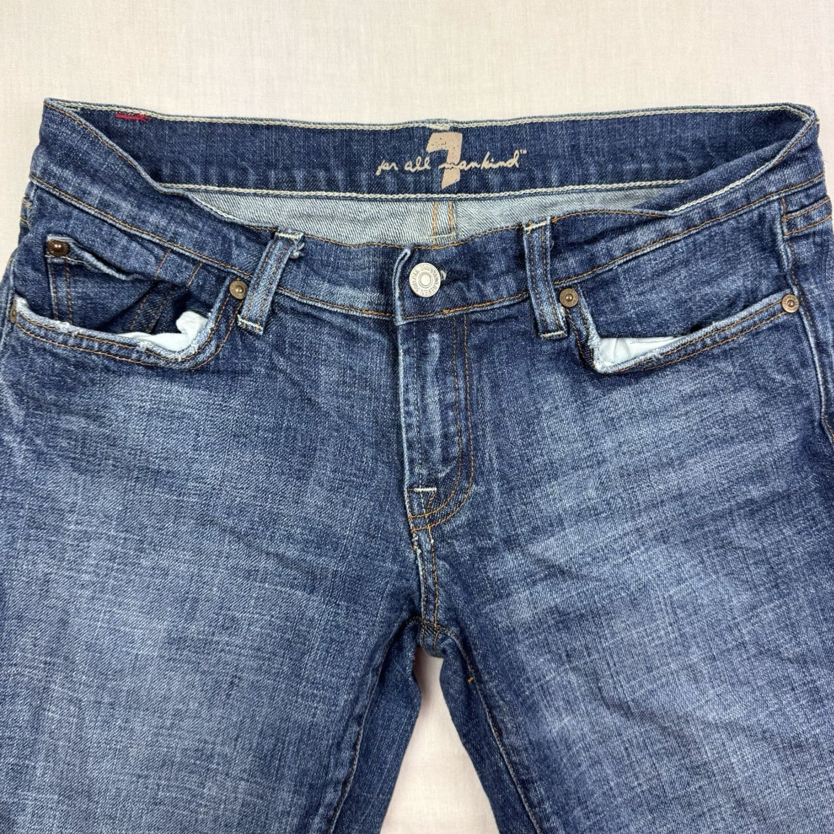 7 For All Mankind VINTAGE 7 For All Mankind Jeans Bootcut Womens 29 Blue Y2K Hipster Bejeweled Low Rise 31in Inseam Size 29" - 2 Thumbnail