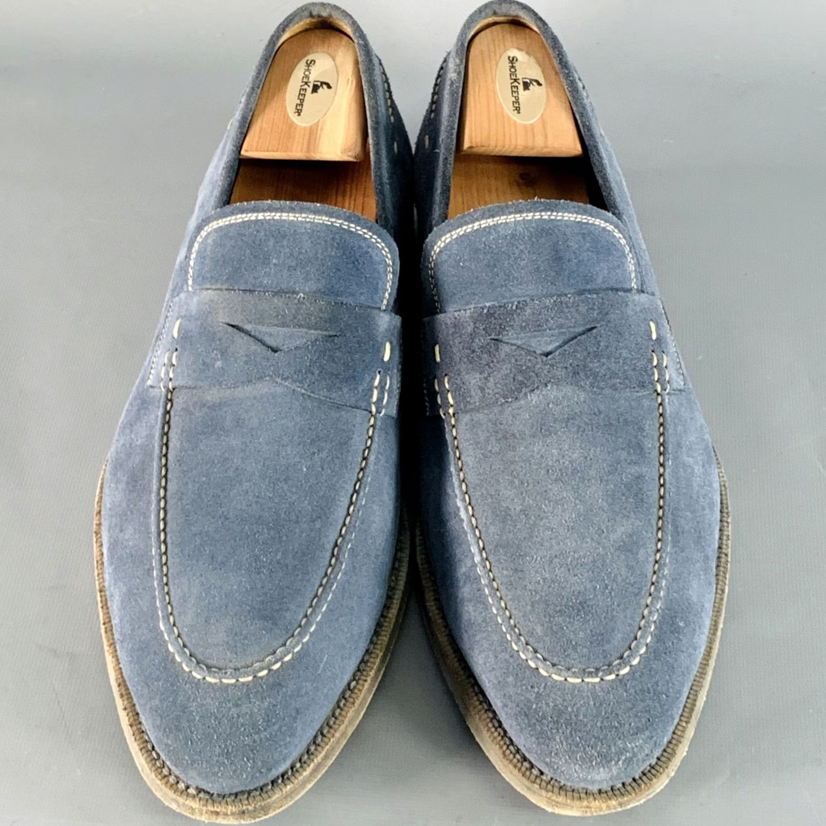Magnanni MAGNANNI Blue Grey Suede Penny Loafers Size 11 Contrast Stitch Men Size US 11 / EU 44 - 4 Thumbnail