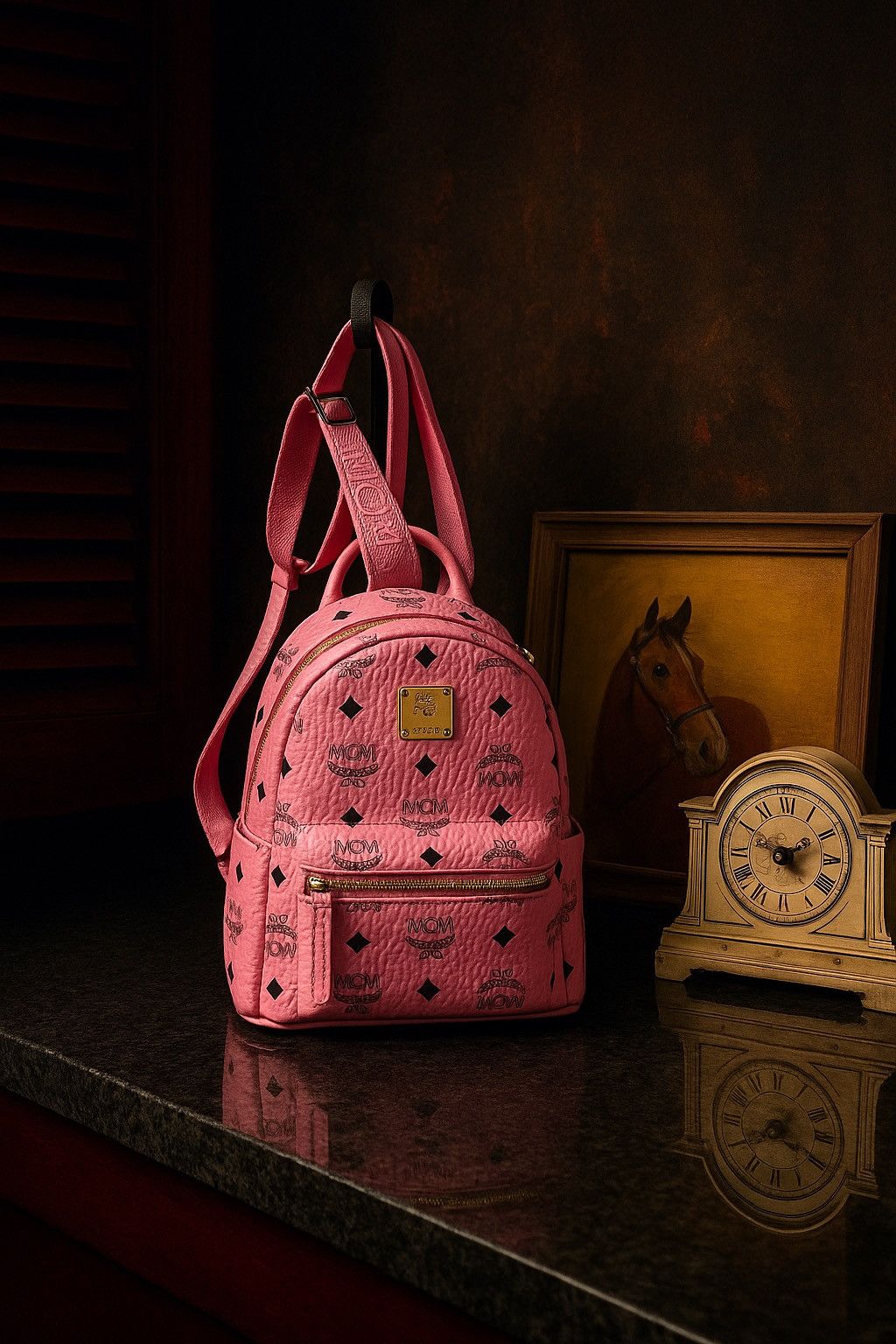 MCM Bebe Boo Stark Backpack Shoulder Hand Bag Monogram in Pink, Men's