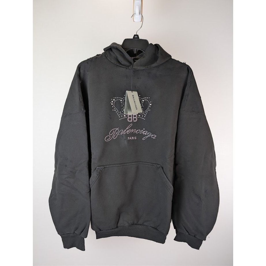Balenciaga o1rshd1 Q:2 / BB Motel Crystal Crown Large Fit Hoodie Black Size US L / EU 52-54 / 3 - 8 Thumbnail