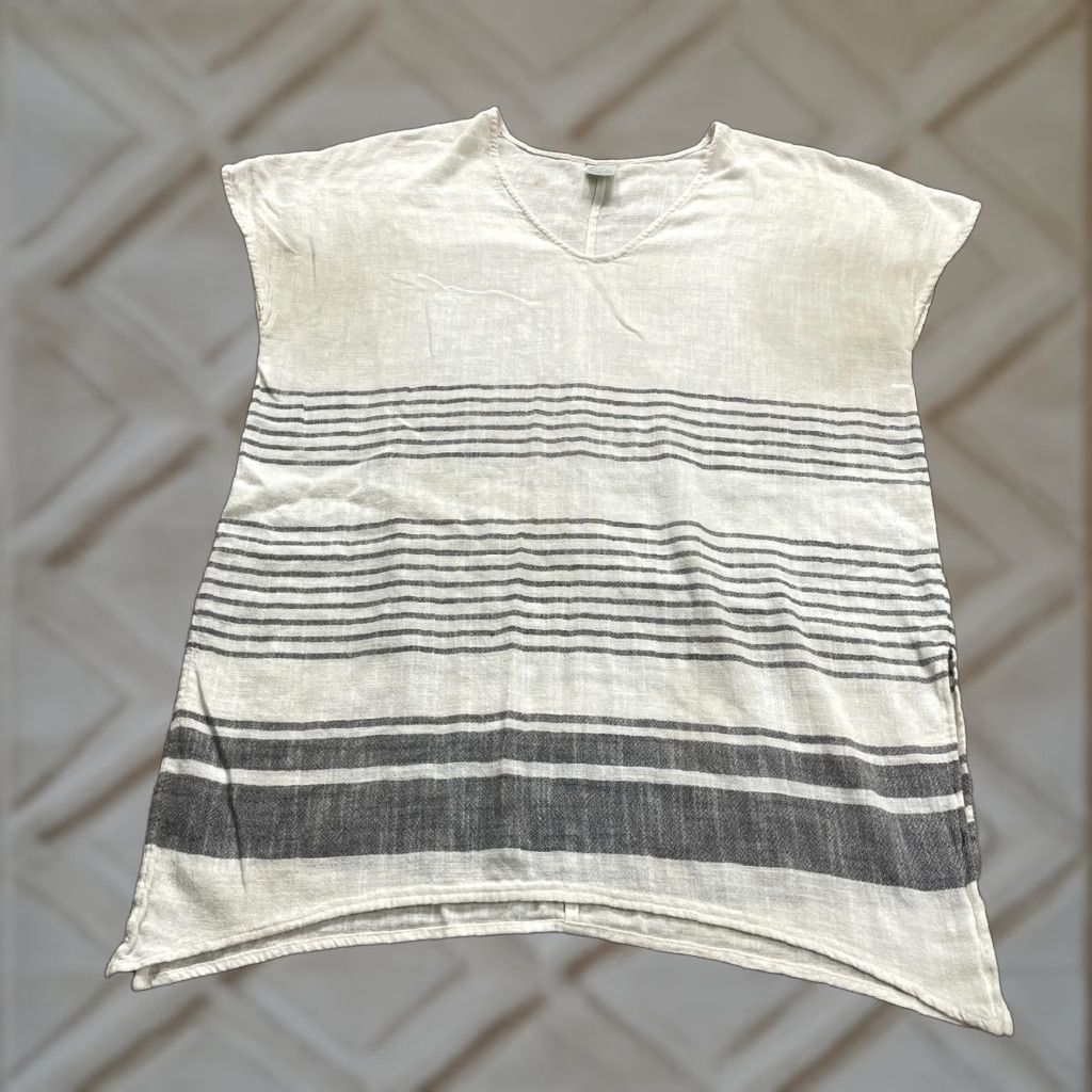 Vintage Kona Sol Linen Ramie Beach Cover Up Women M White Striped Sleeveless V-Neck Size ONE SIZE - 1 Thumbnail