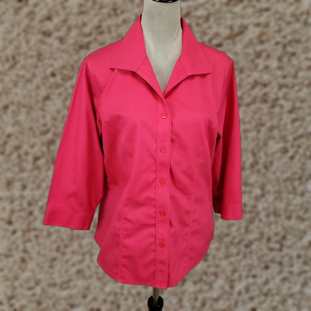 Vintage Chico's Brand Blouse Women's Chicos Button Up 2 Pink Long Sleeve 100% Cotton Classic/Fitted Non-Iron Wrinkle Resistant Regular L Shirt/Top Size L / US 10 / IT 46 - 1 Thumbnail
