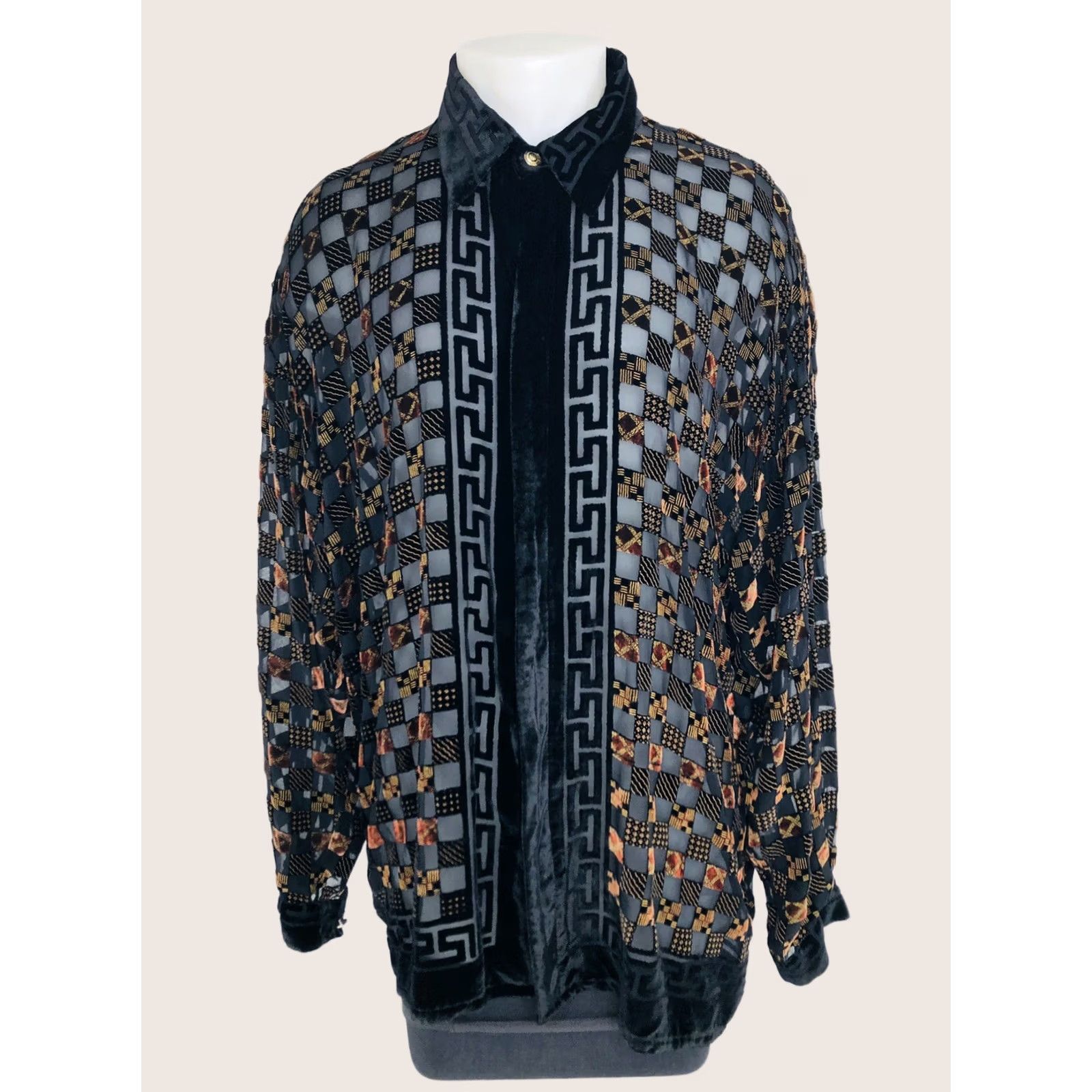 Vintage CETA ITALIANA Shirt XL Black / Gold Silk Chiffon Patchwork Baroque / Art Deco Long Sleeve Button-Up Mens Size US XL / EU 56 / 4 - 1 Thumbnail