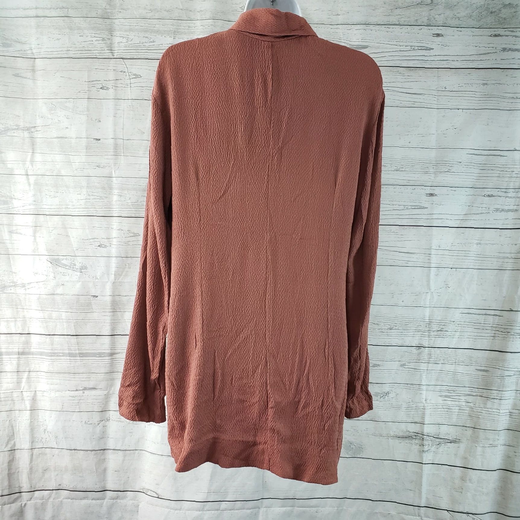 Vintage Terry Ward Womens Button Front Top Large Reddish Brown Long Sleeve Crepe Shirt Women Top Button-Up Size L / US 10 / IT 46 - 4 Thumbnail
