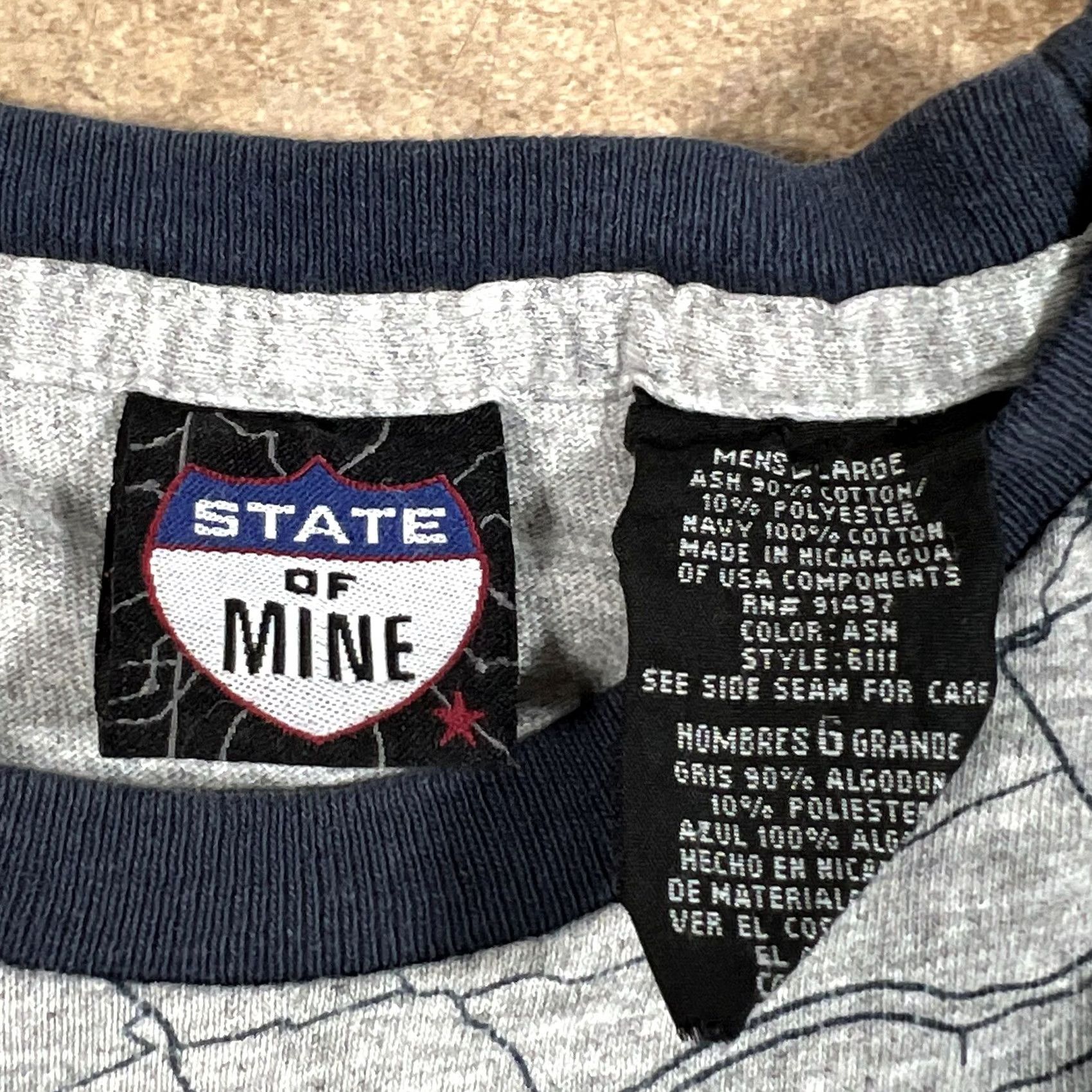 Vintage VINTAGE State Of Mine NY Map T-Shirt Men L Gray All Over Print Map Shirt Size US L / EU 52-54 / 3 - 6 Thumbnail