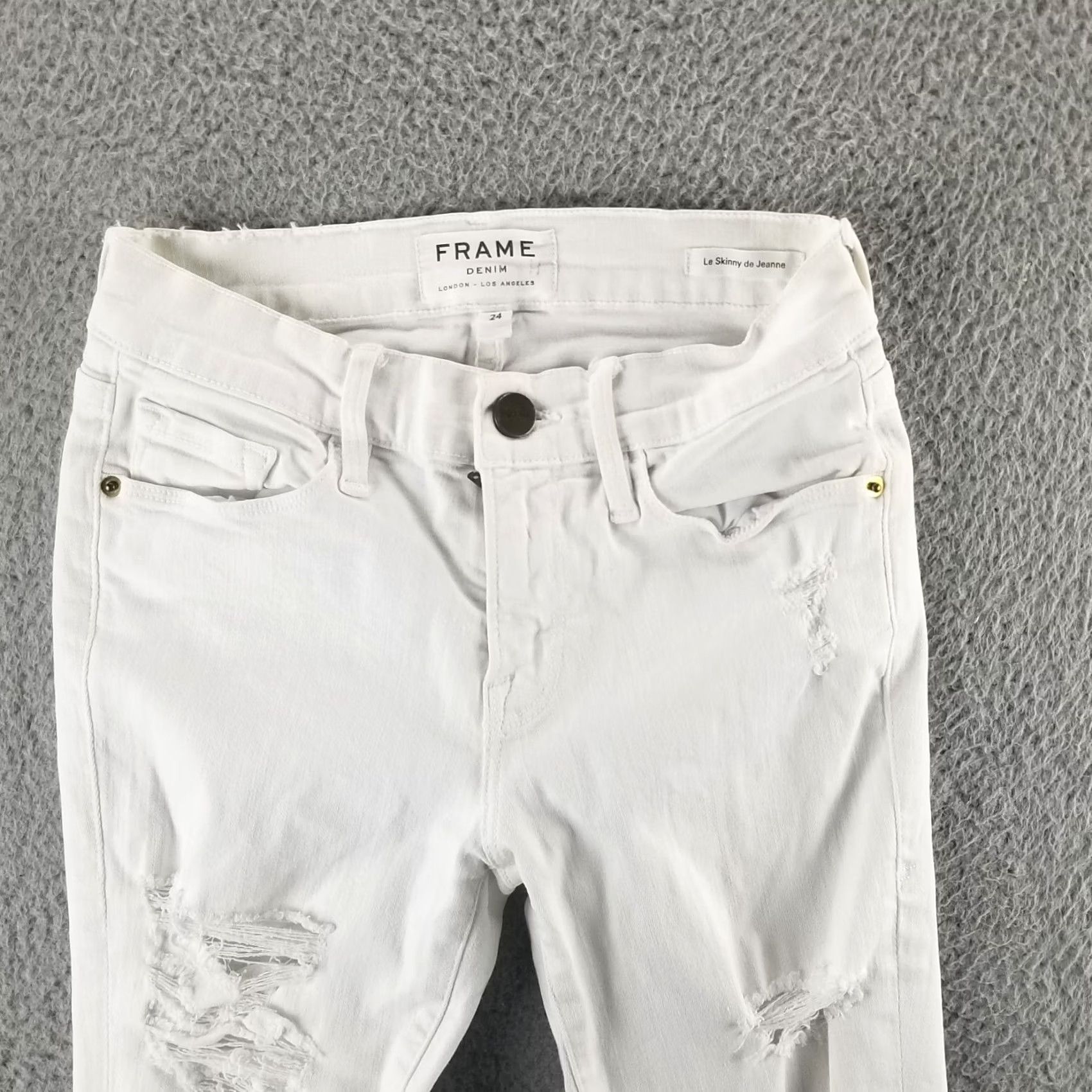 Frame FRAME Le Skinny De Jeanne Jeans - Women 24 White Denim Stretch Distressed Slim Cropped 27in Inseam Size 42" / US 20 - 2 Thumbnail