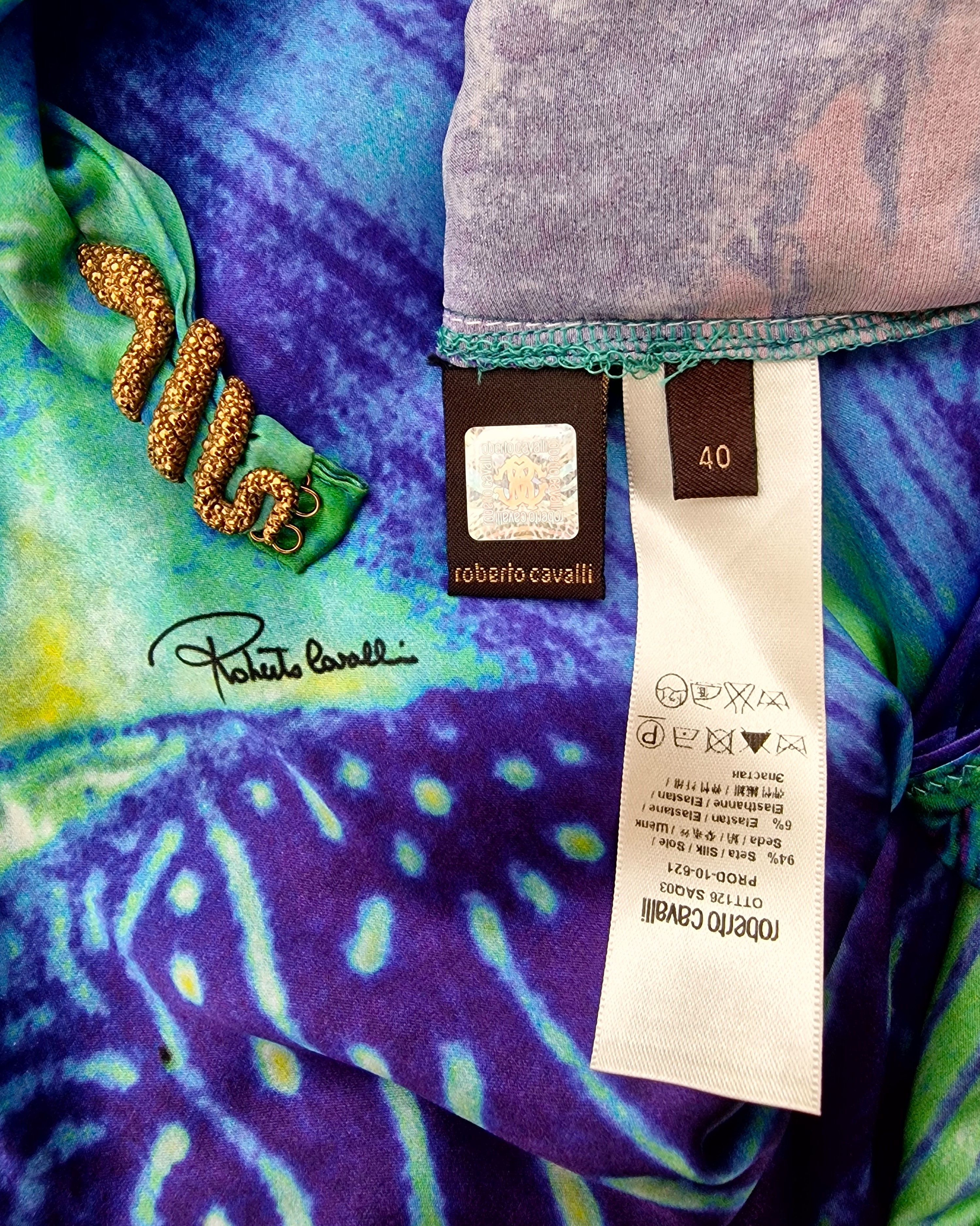 Roberto Cavalli Roberto Cavalli Vibrant Silk Peacock Feather Snake Dress Size XS / US 0-2 / IT 36-38 - 13 Thumbnail