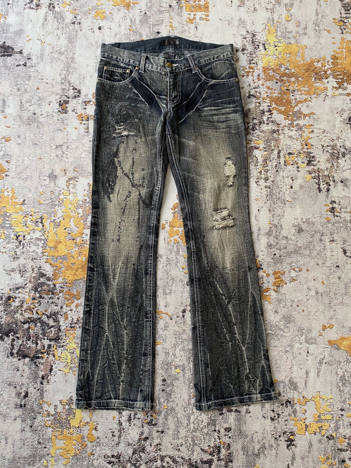 Japanese Brand Black Baccara Distressed Claws Mark Design Flare Denim Size US 32 / EU 48 - 3 Thumbnail