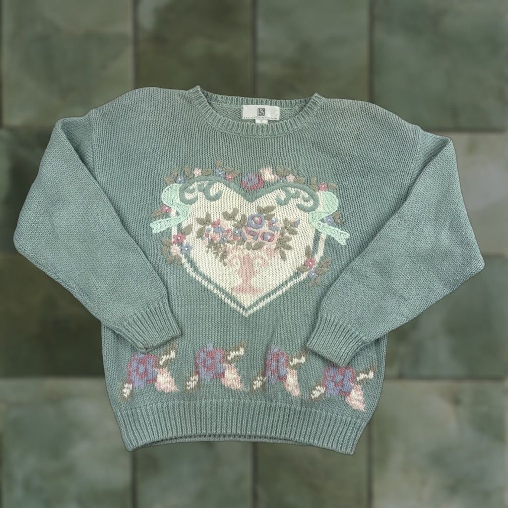 Vintage VINTAGE Womens Sweater Pullover Knit Long Sleeve Crew Neck Floral Pattern 90s Green Size M Size M / US 6-8 / IT 42-44 - 1 Thumbnail