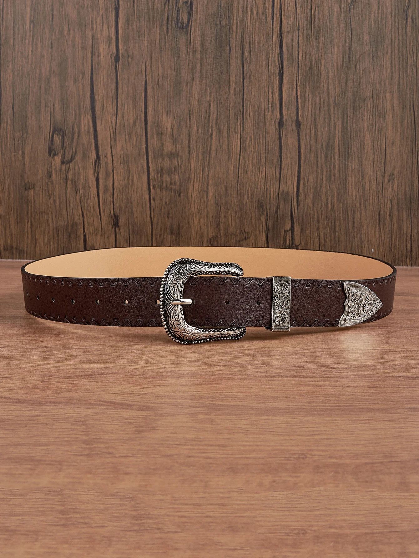 Leather Western Pattern Leather Belt Size ONE SIZE - 5 Thumbnail