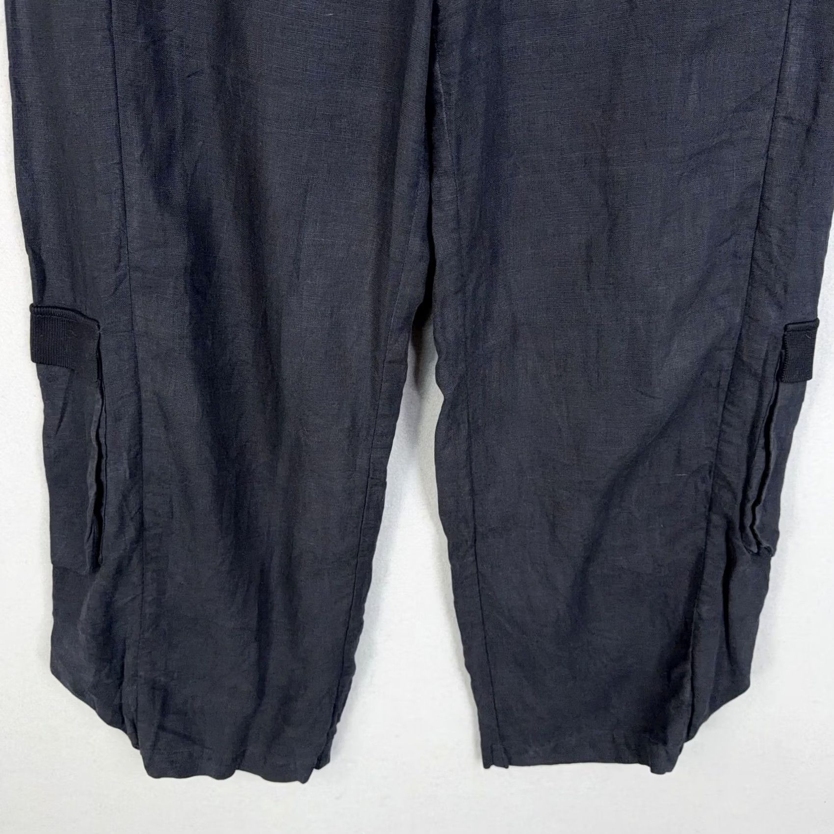 Vintage Annette Görtz Pants Womens 42 Black Linen Cargo Wide Leg Avant Garde Trousers Size 28" / US 6 / IT 42 - 4 Thumbnail