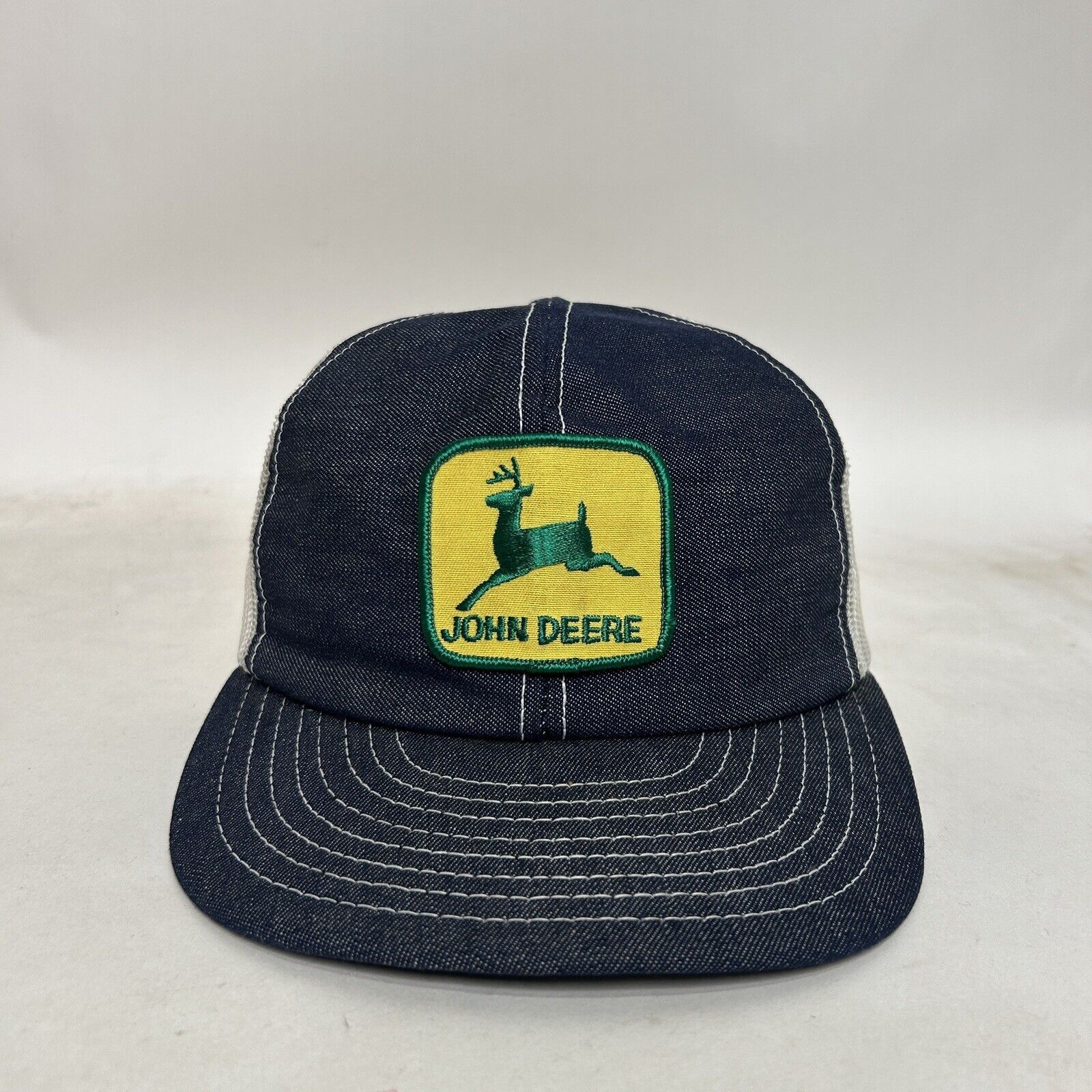 Vintage John Deere Denim Mesh Trucker Snapback Hat 2024