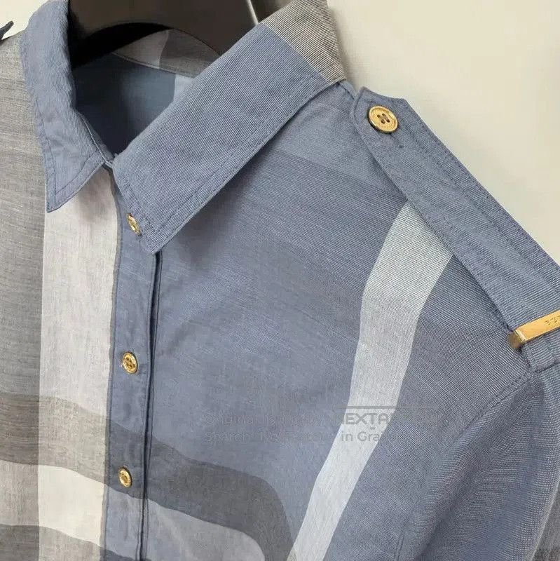 Burberry Burberry Light Blue Cotton Checked Dress. Size M / US 6-8 / IT 42-44 - 4 Thumbnail