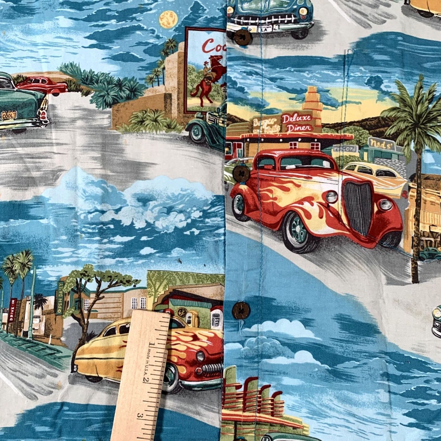 Vintage High Seas Trading Co Hawaiian Aloha Shirt Mens XL Blue Retro Hot Rod Cars Size US XL / EU 56 / 4 - 7 Thumbnail