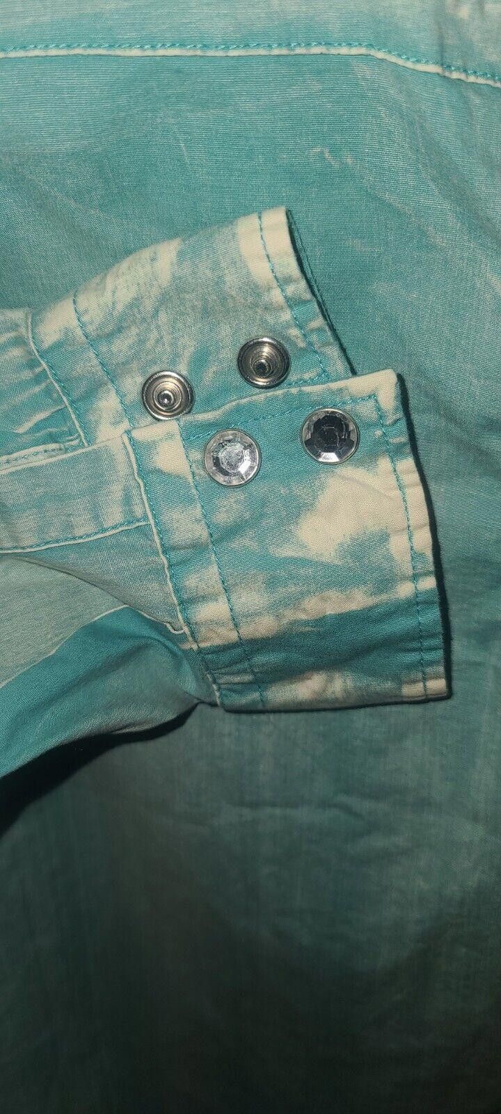 Designer Cowgirl Legend Vtg Western Rhinestone Teal Fade Large Size L / US 10 / IT 46 - 7 Thumbnail