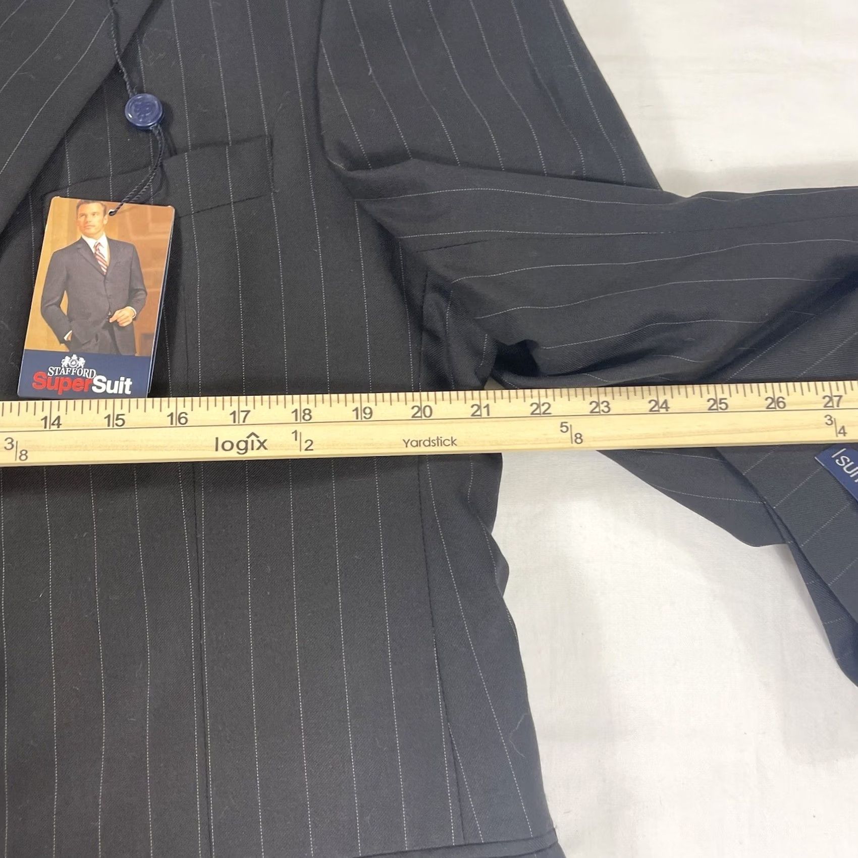 Stafford Stafford Blazer Sport Coat Jacket Black Striped Two-Button 42L Wool Polyester Spandex Notch Lapel Double-Vented Regular Chest 42 Mens NWT Size 42R - 4 Thumbnail