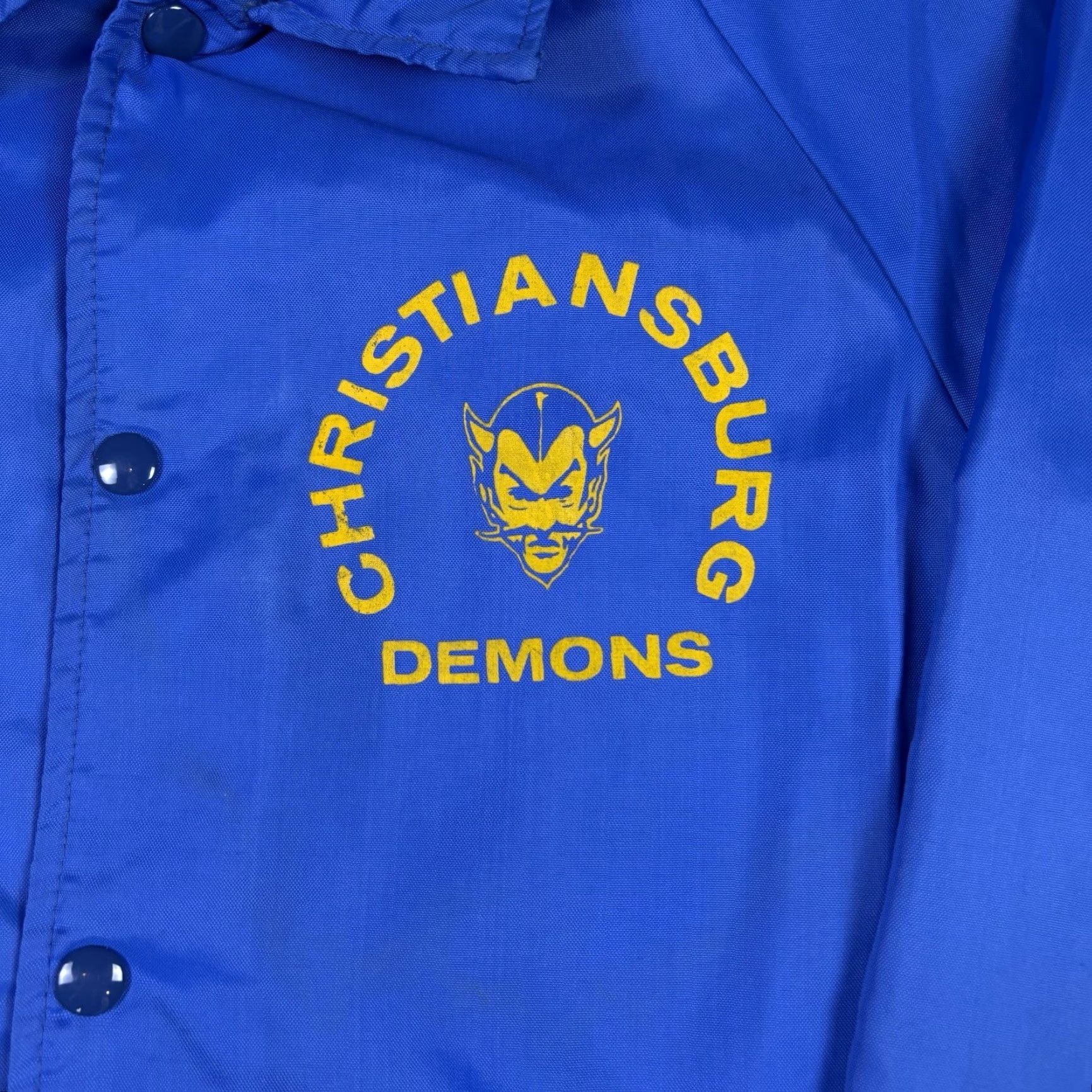 Vintage VINTAGE Christiansburg Demons Varsity Satin Jacket Windbreaker Shirt Mens M Blue 80s Size US M / EU 48-50 / 2 - 6 Thumbnail