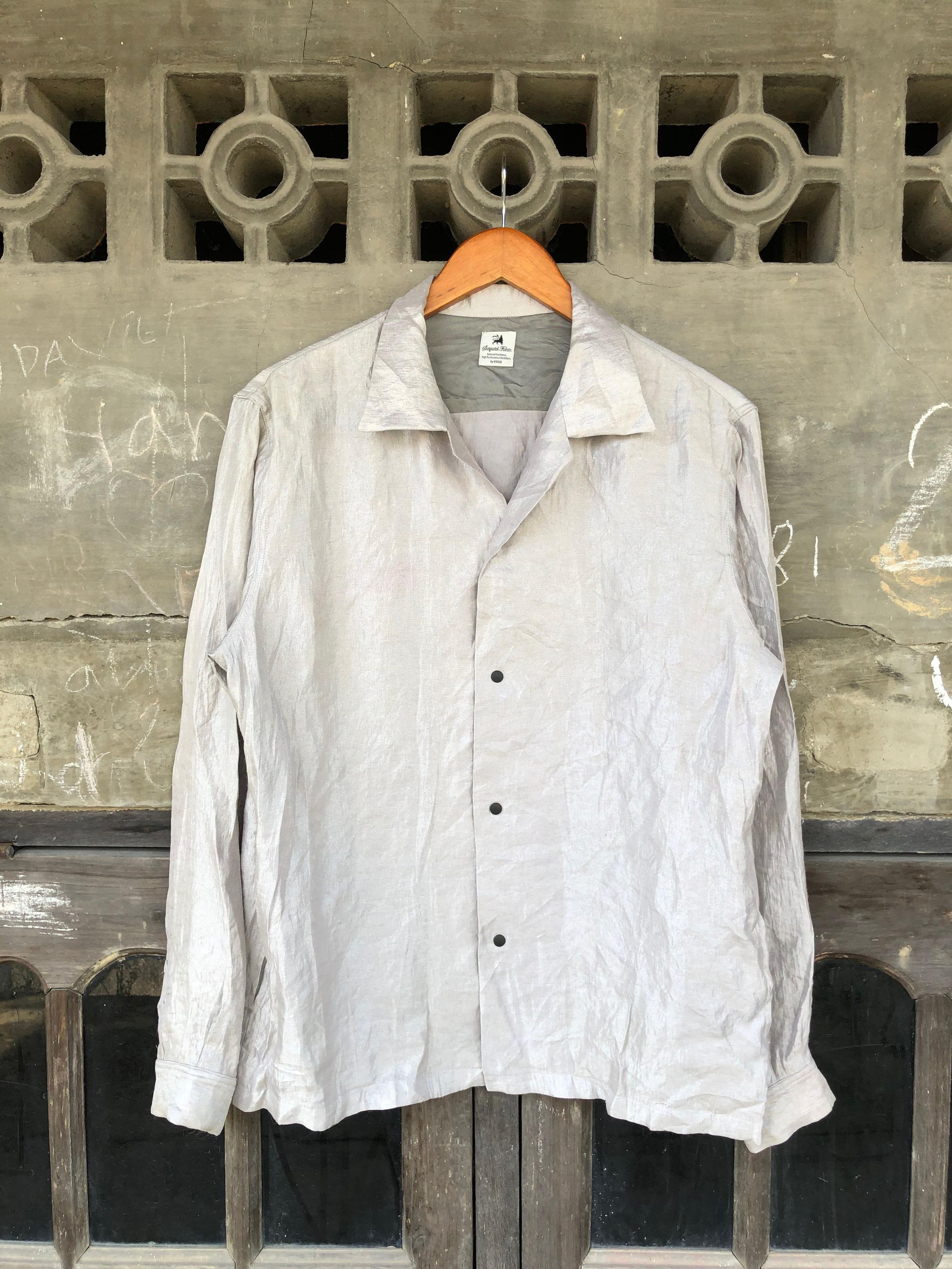 Sasquatchfabrix Two Pocket Metallic Silver Rayon Shirt Size US L / EU 52-54 / 3 - 1 Thumbnail