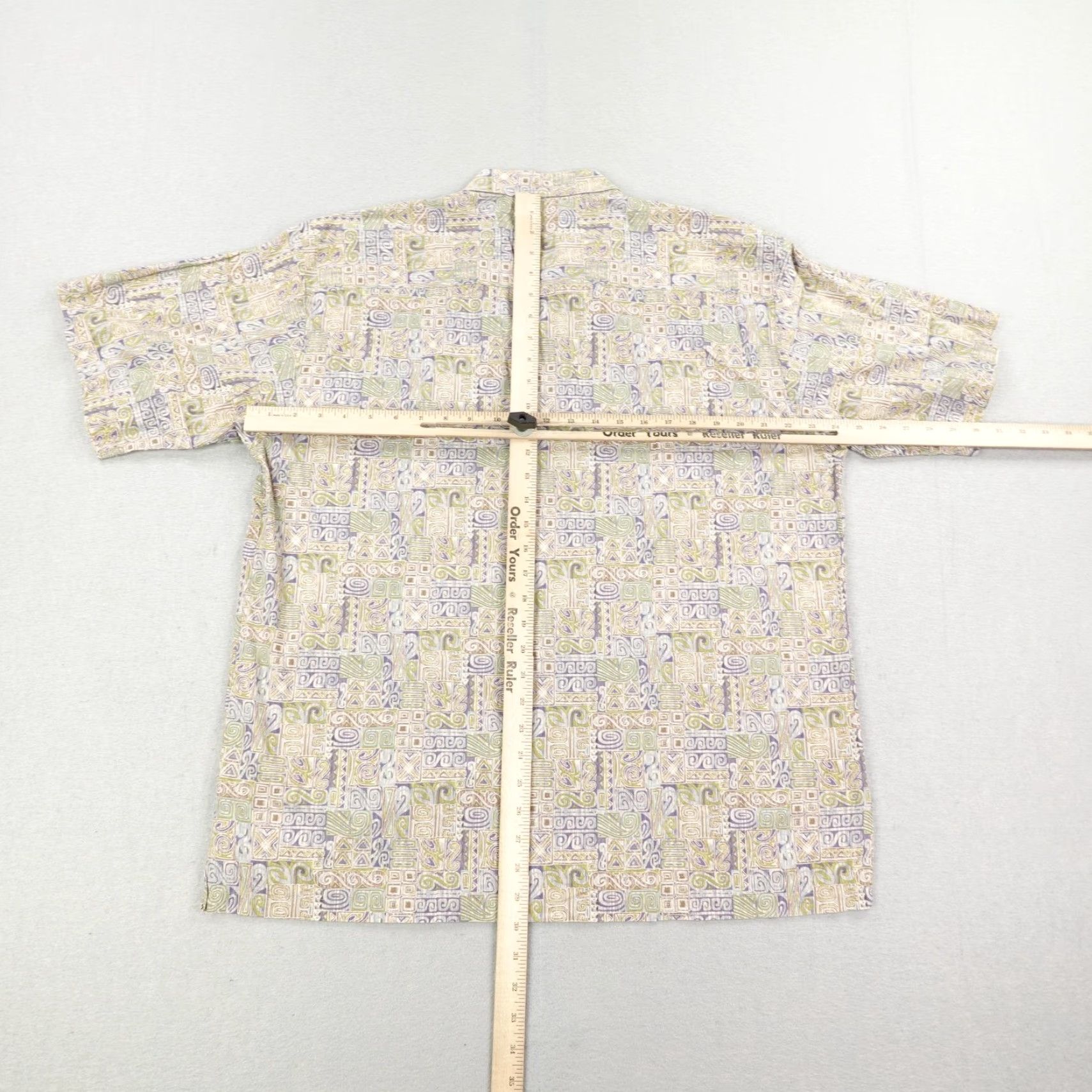 Tori Richard Tori Richard Men's Shirt Large Cotton Button-Up Hawaiian Aloha Tribal Geometric Short Sleeve Casual Size US L / EU 52-54 / 3 - 5 Thumbnail