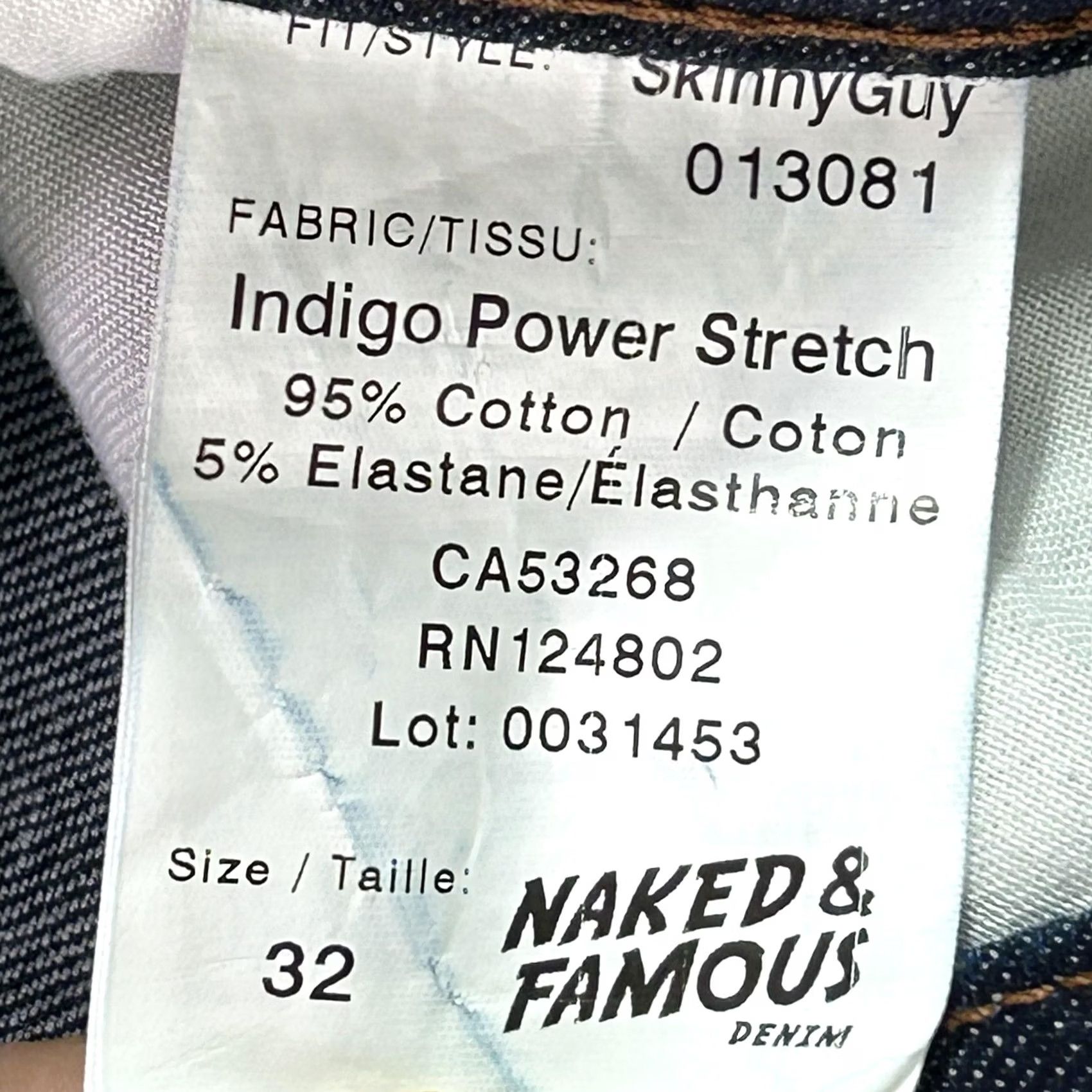 Vintage Naked & Famous Jeans Mens 32x33 Blue Indigo Power Stretch SkinnyGuy Denim Slim Straight Pants Jeans Size US 32 / EU 48 - 7 Thumbnail