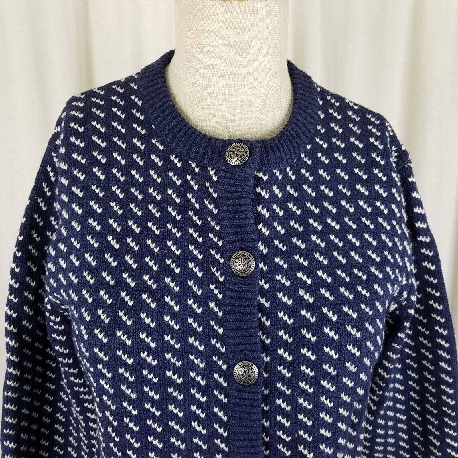 L.L. Bean LL Bean Birdseye Wool Knit Sweater Jacket Nordic Pewter 