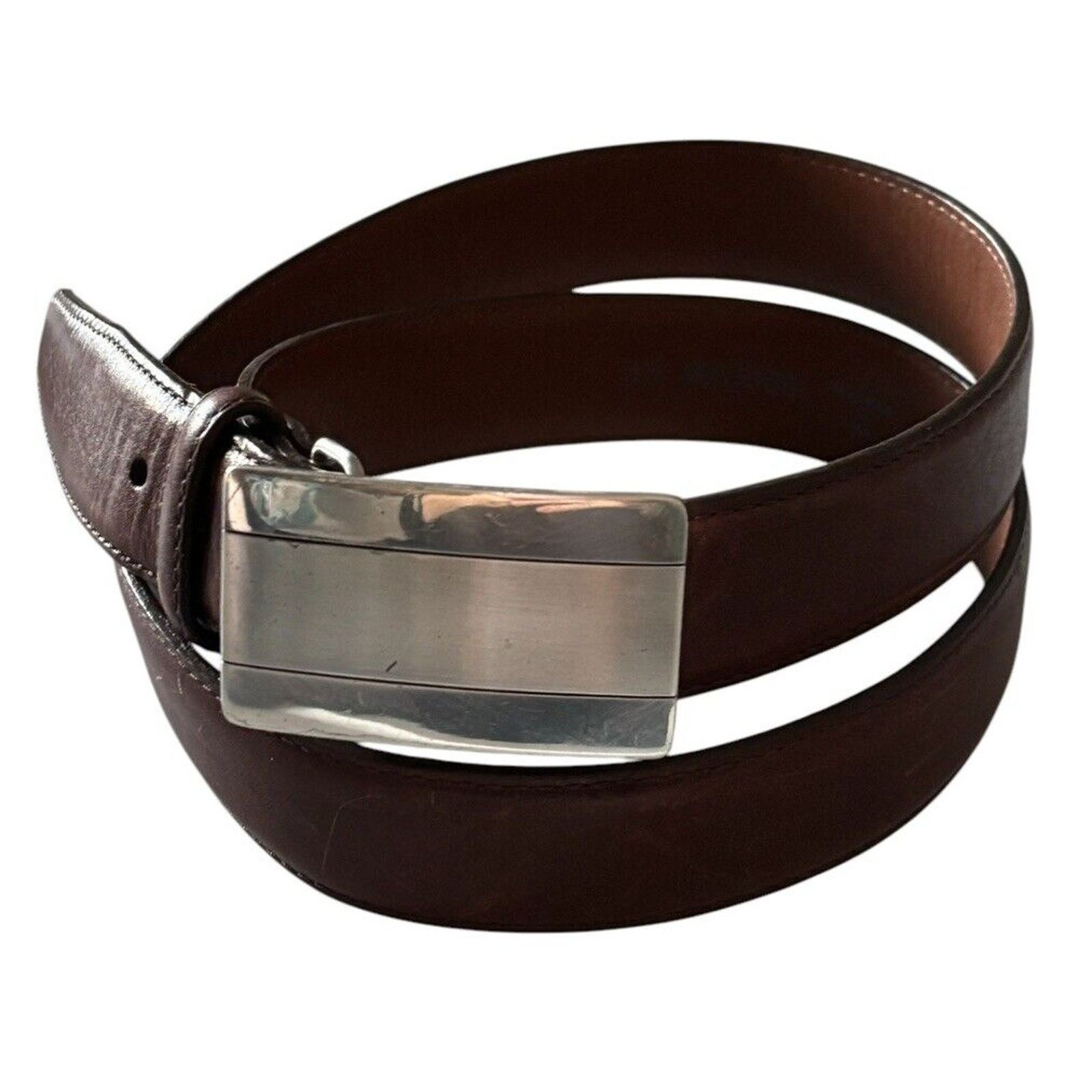 Brighton BRIGHTON Men's Brown Leather Belt 38 M10868 Silver Buckle Size 38 - 1 Thumbnail