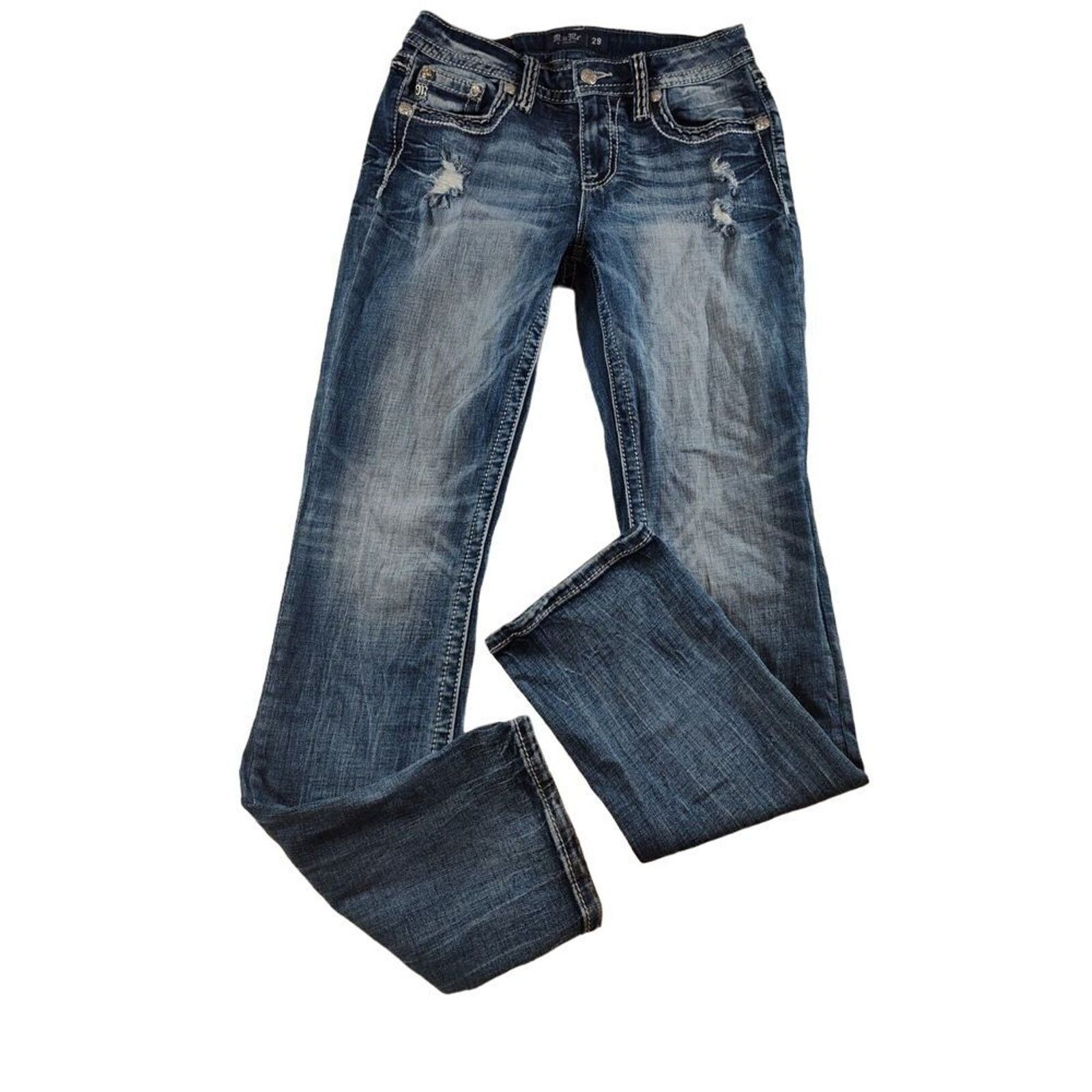 Miss Me Miss Me Straight Womens Jeans 29 Selvedge Bling Distressed Size 29" - 1 Thumbnail