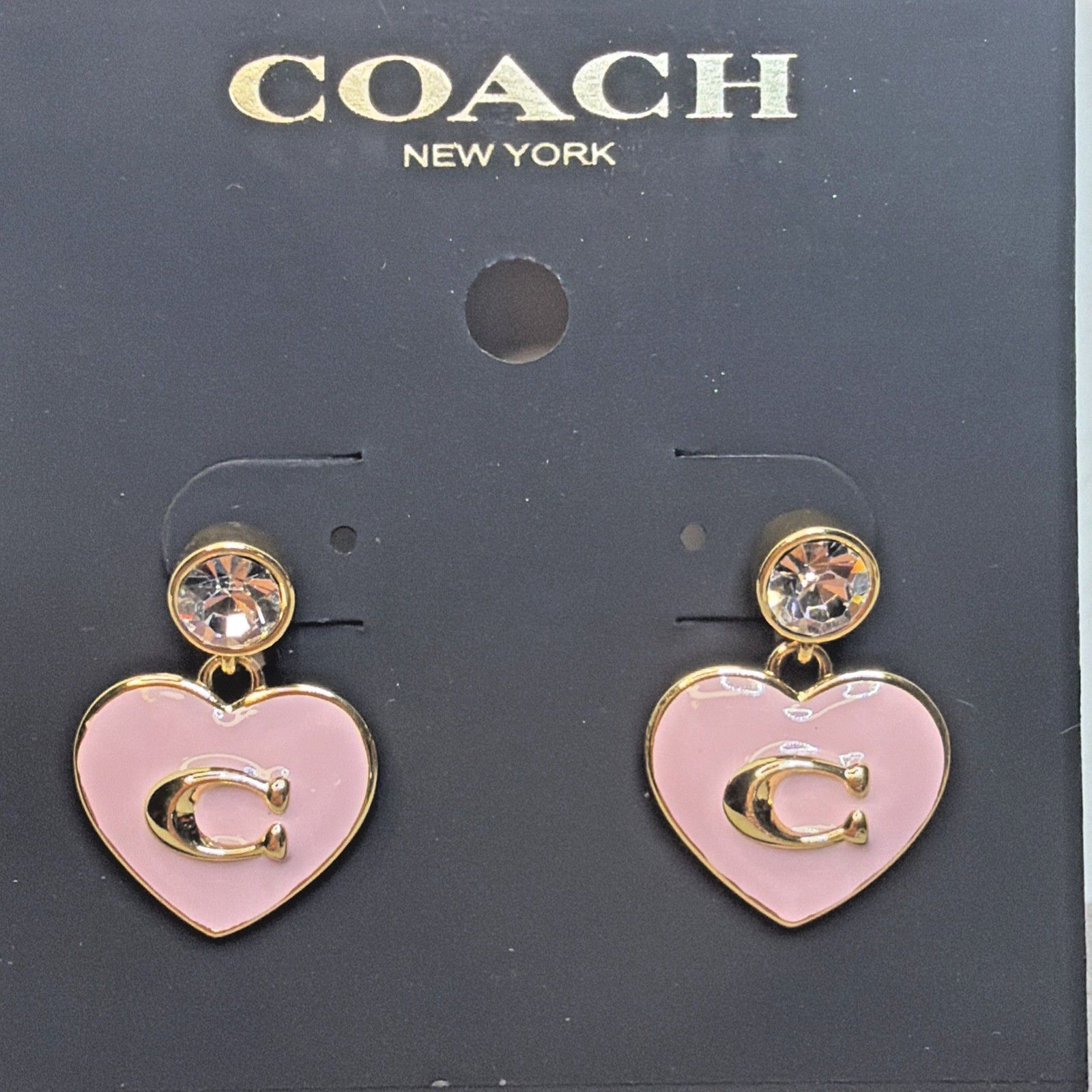 Coach Coach Heart Drop Earrings Pink Enamel Gold C Logo NWT Size ONE SIZE - 1 Thumbnail