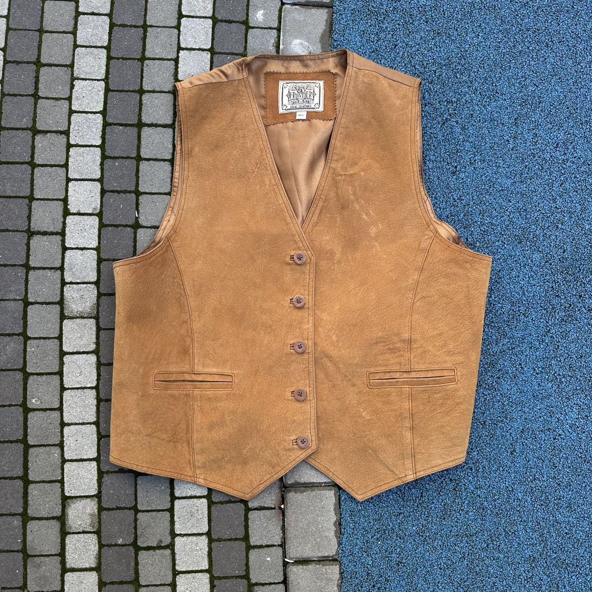 Japanese Brand × Leather Vintage Frontier Leather Vest Old Money Y2K 00s USA Size US L / EU 52-54 / 3 - 1 Thumbnail