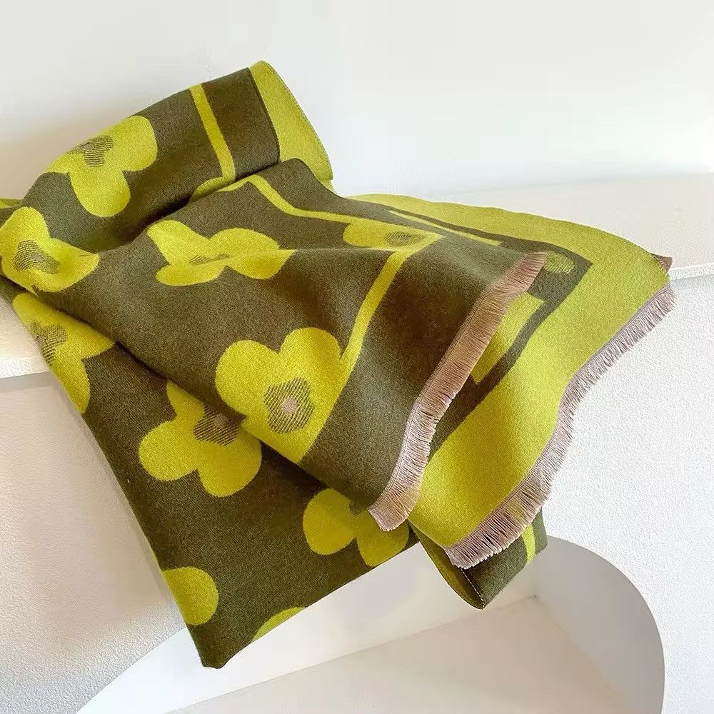 Japanese Brand × Vintage Scarf Luxury Double Sided Cashmere Feel Flower Warm Shawl Size ONE SIZE - 3 Thumbnail