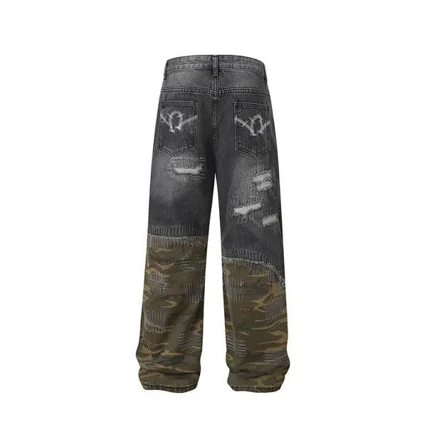 VIBE Camouflage Patchwork Hole Bottom Jeans Size US 33 - 7 Thumbnail