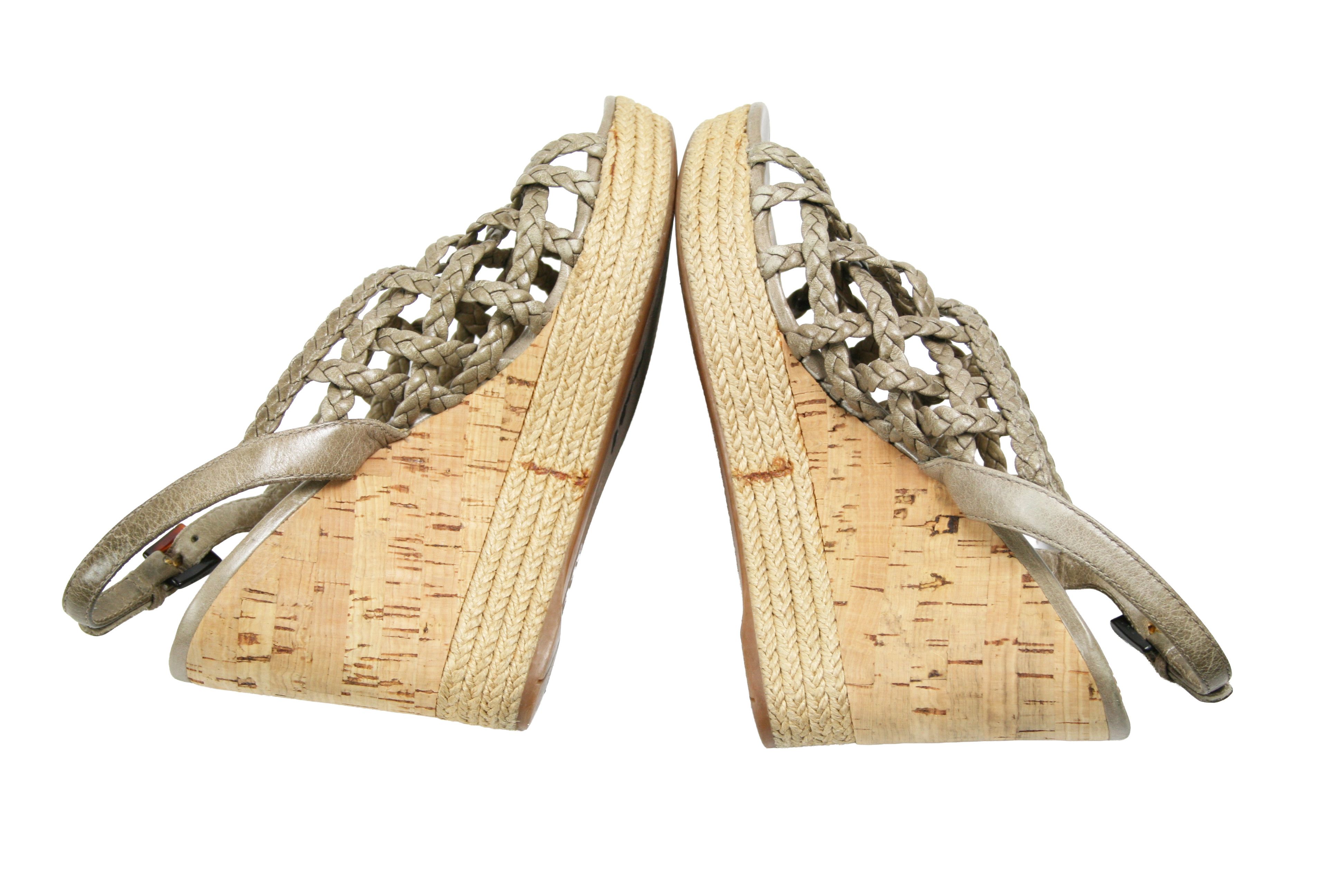 Prada Y2K Wedge Woven Leather Cork Espadrille Sandals Size US 6 / IT 36 - 8 Thumbnail