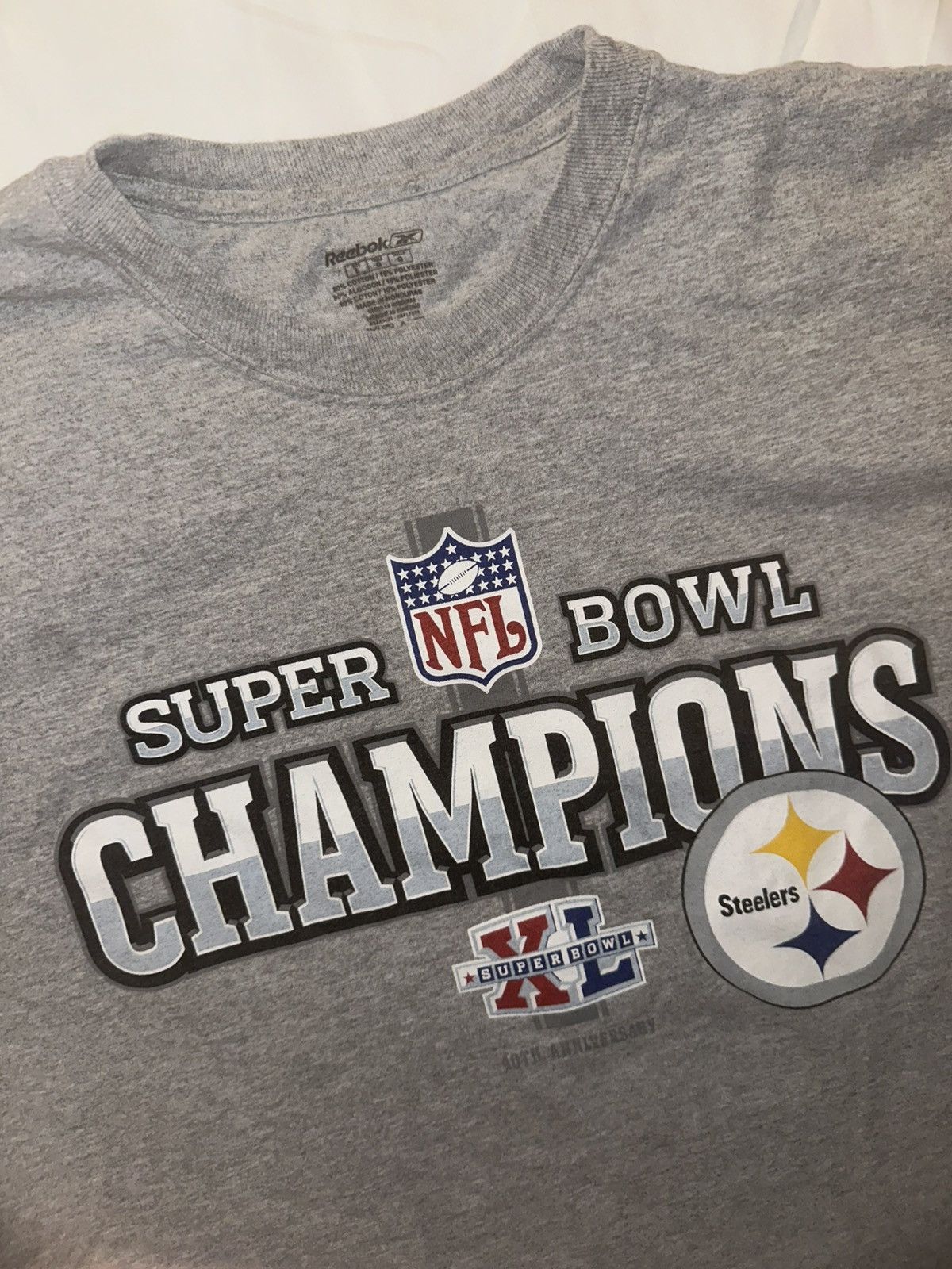 NFL NFL REEBOK PITT STEELERS Super Bowl 40th Ann. Grey Tee SzL Size US L / EU 52-54 / 3 - 2 Thumbnail