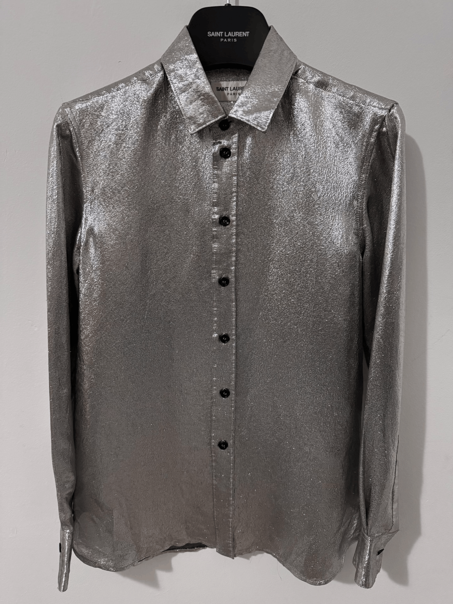 Saint Laurent Paris Saint Laurent Silver Silk Shirt Size US M / EU 48-50 / 2 - 1 Thumbnail