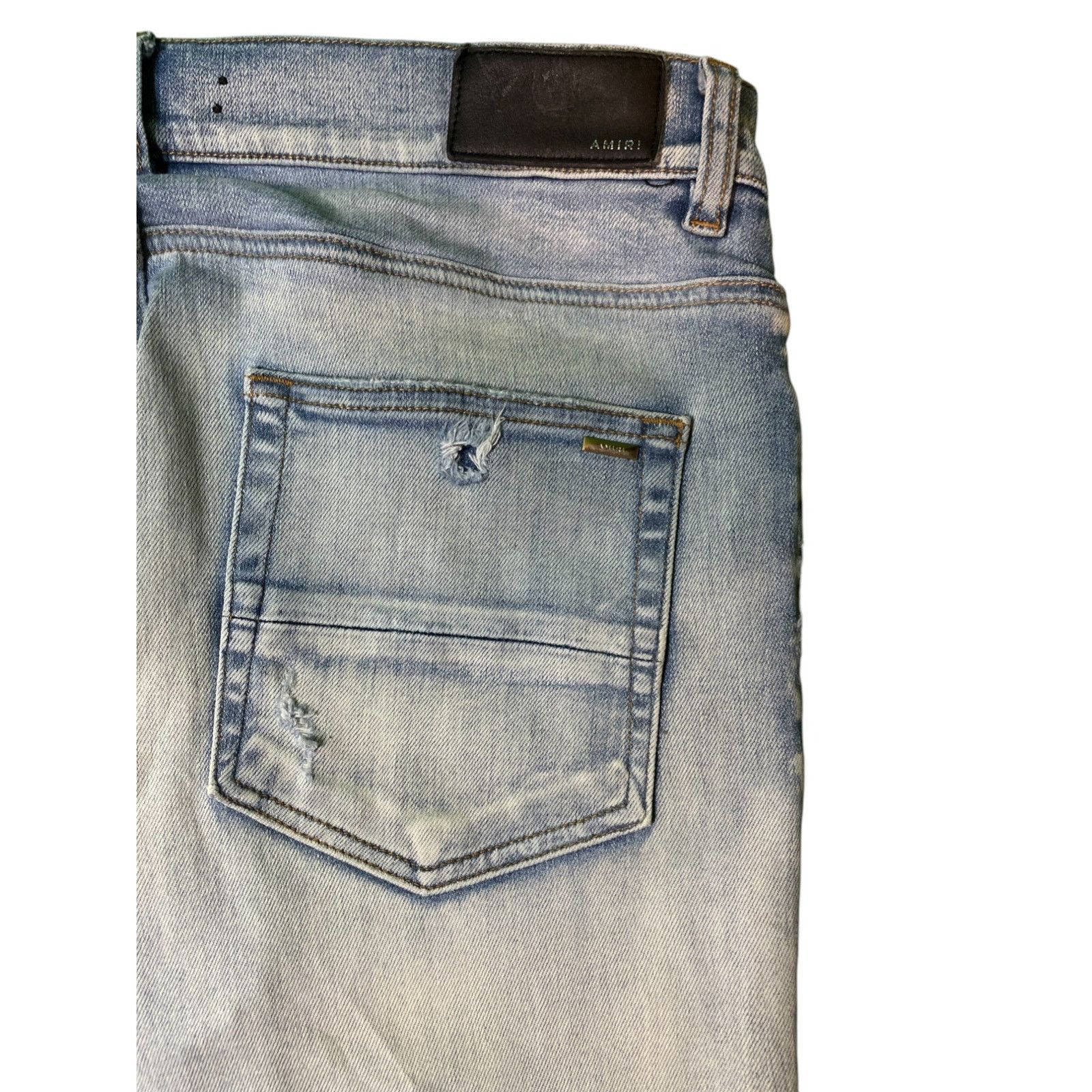 Amiri Amiri MX1 Teal Paisley Patch Light Wash Blue Jeans Size US 33 - 6 Thumbnail