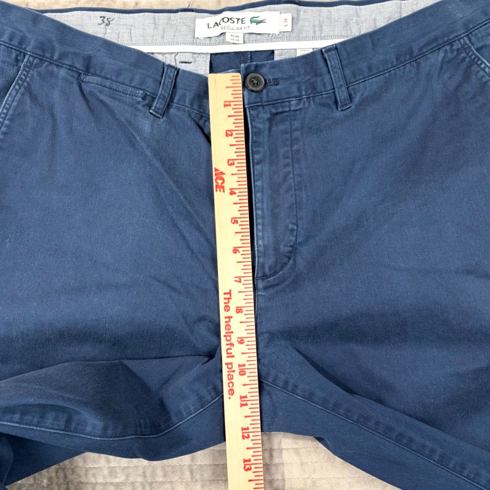 Lacoste Lacoste Chino Pants Navy Blue Regular Fit Cotton Blend 38x34 Straight Leg Mens Front Pockets Logo - Size US 38 / EU 54 - 6 Thumbnail