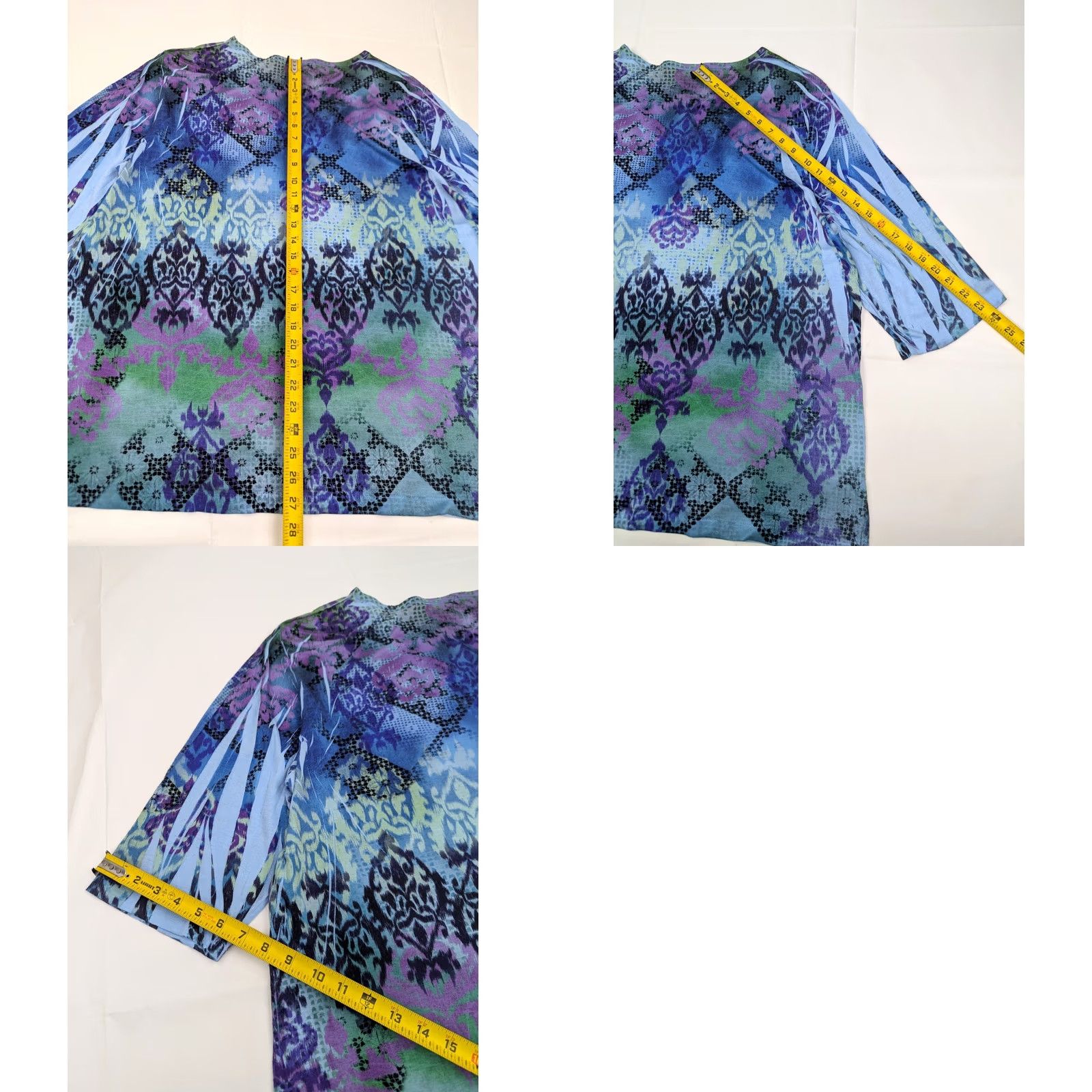 Vintage Liz & Me Blouse Shirt Womens 1X Plus Size Blue Beads Stones Knit V-Neck Short Sleeve Abstract Pattern Lightweight Casual Workwear Summer Fall Spring Size XL / US 12-14 / IT 48-50 - 9 Thumbnail