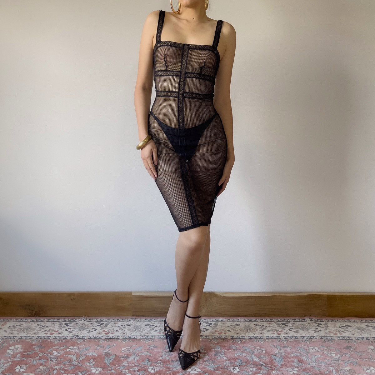 Victoria's Secret VS Black Mesh Sheer Bodycon Dress (XS-S) Size S / US 4 / IT 40 - 4 Thumbnail