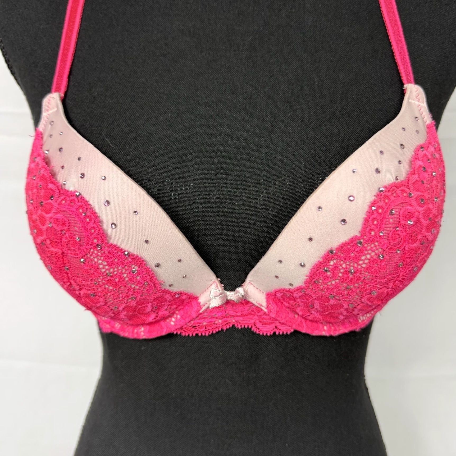 Victoria's Secret VINTAGE Victoria's Secret Dream Angels 36A Bra Demi Lined Push Up Pink Angel Women | Bra Sizing 36A Pink Bling Size ONE SIZE - 2 Thumbnail