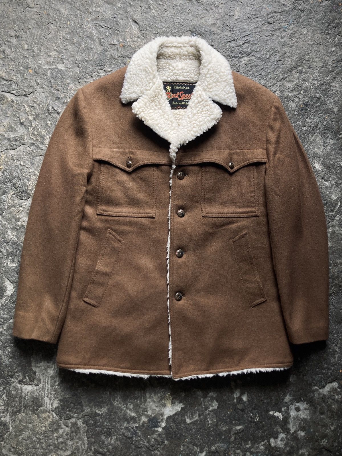 image of Tannery West Vintage 70's Western Wool Shearling Jacket in Brown, Men's (Size Large)
